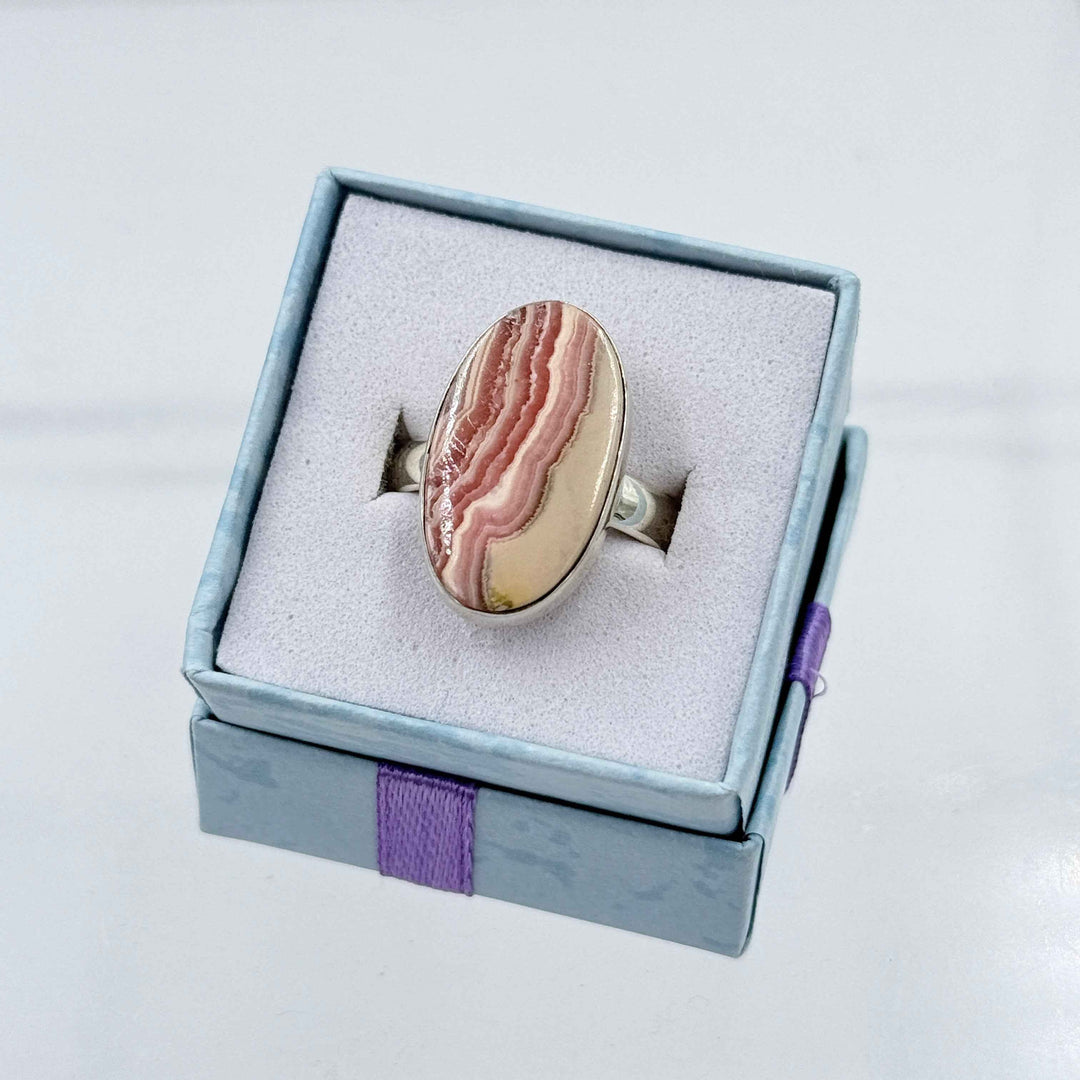 Sterling Silver Oval Rhodochrosite Ring - Size 9 - Loving, Compassionate & Healing