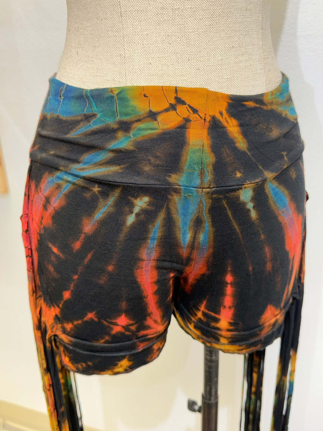 Spandex tie-dye Long Fringed Booty Shorts