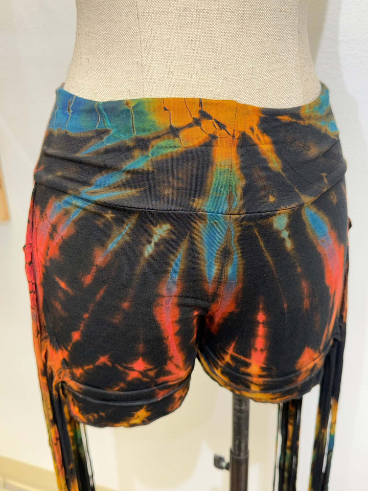 Spandex tie-dye Long Fringed Booty Shorts