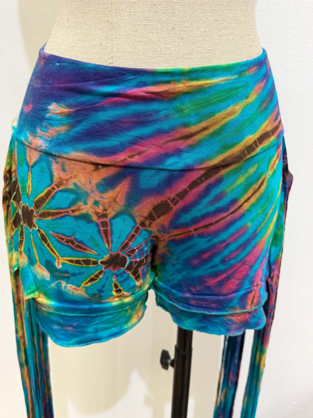 Spandex tie-dye Long Fringed Booty Shorts