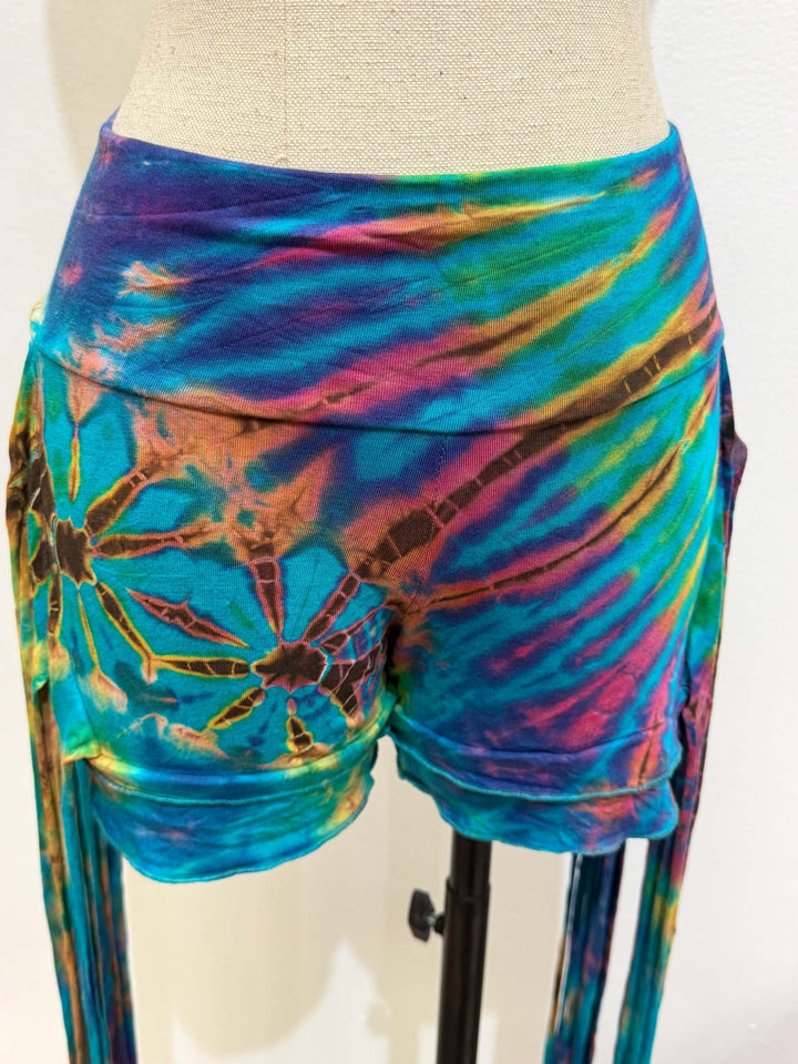 Spandex tie-dye Long Fringed Booty Shorts