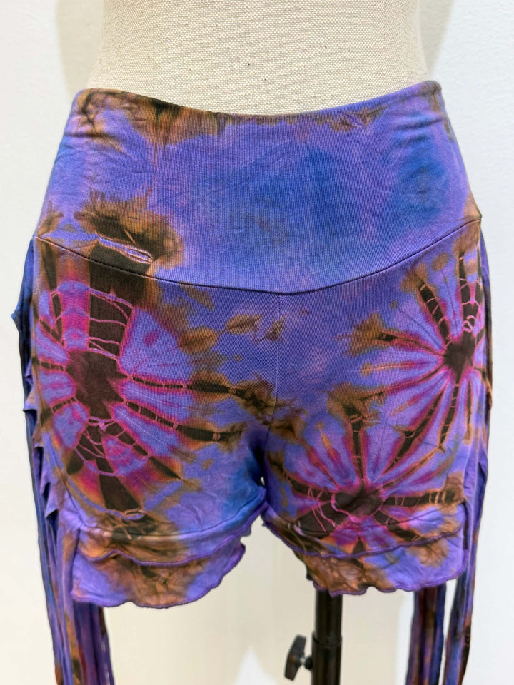 Spandex tie-dye Long Fringed Booty Shorts