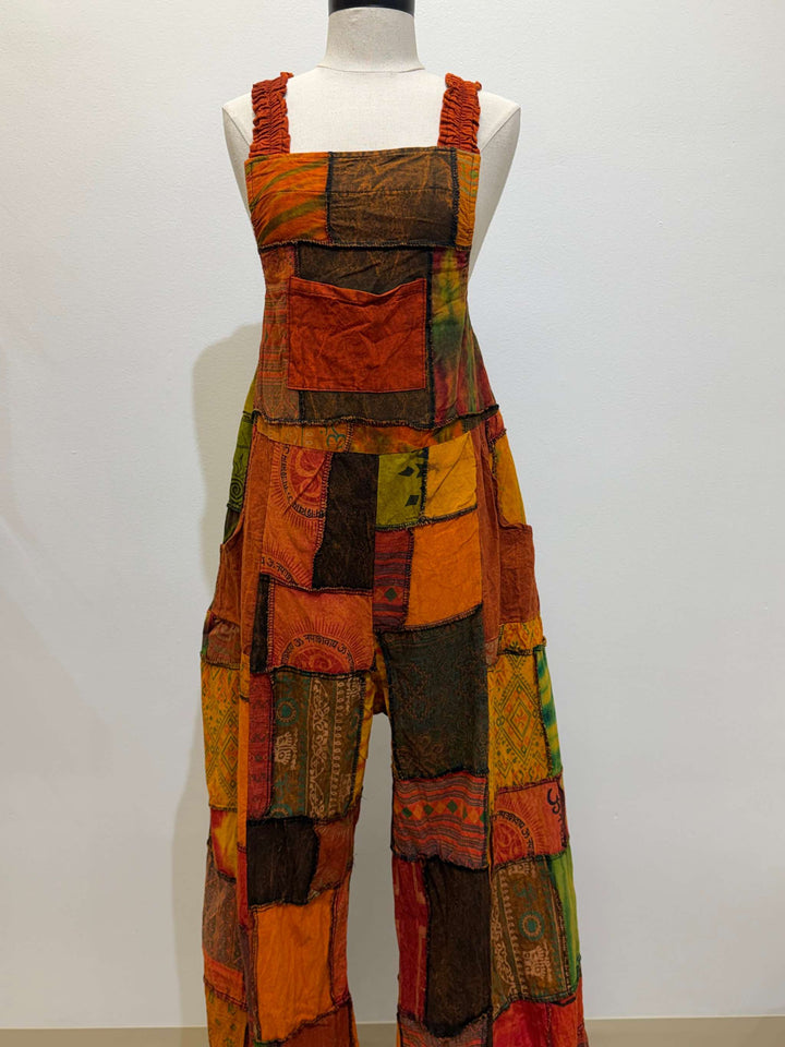 Cotton Patchwork Wide Leg Jumpsuit