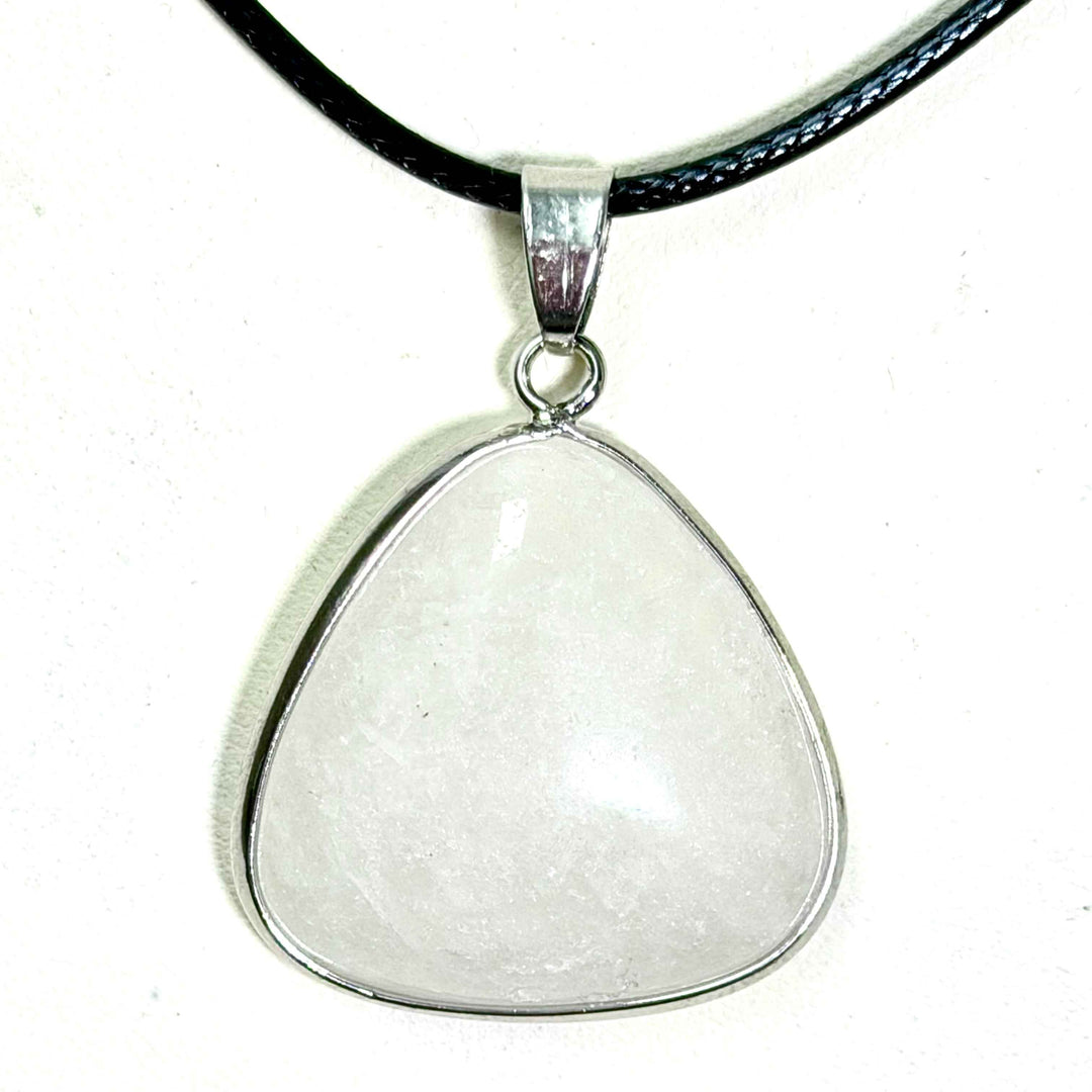 Snow Quartz Pendant Necklace on Black Cord – Calm & Clarity Stone