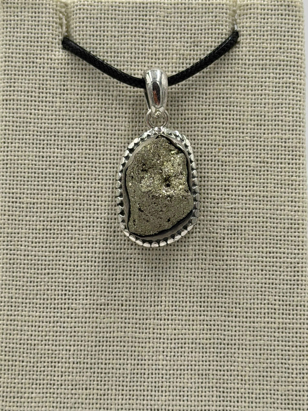 Sterling Silver Bezeled Raw Pyrite Pendant