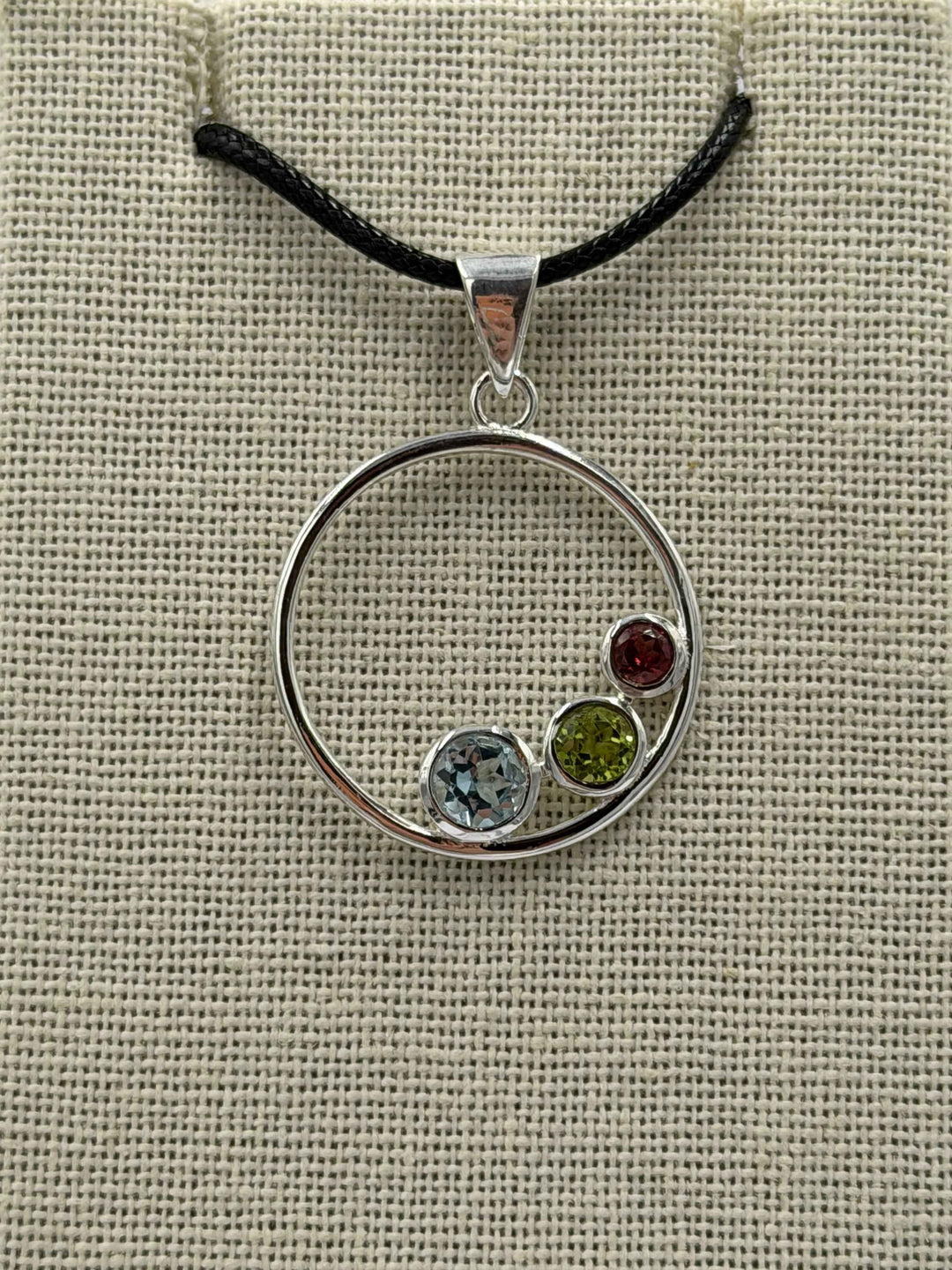 Sterling Silver Open Bubble  Aquamarine, Peridot & Garnet Pendant