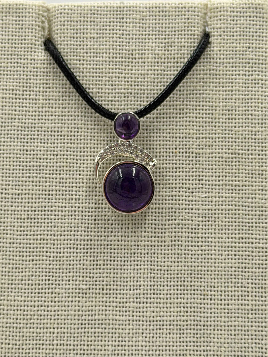 Sterling Silver Blinged Round Amethyst Pendant