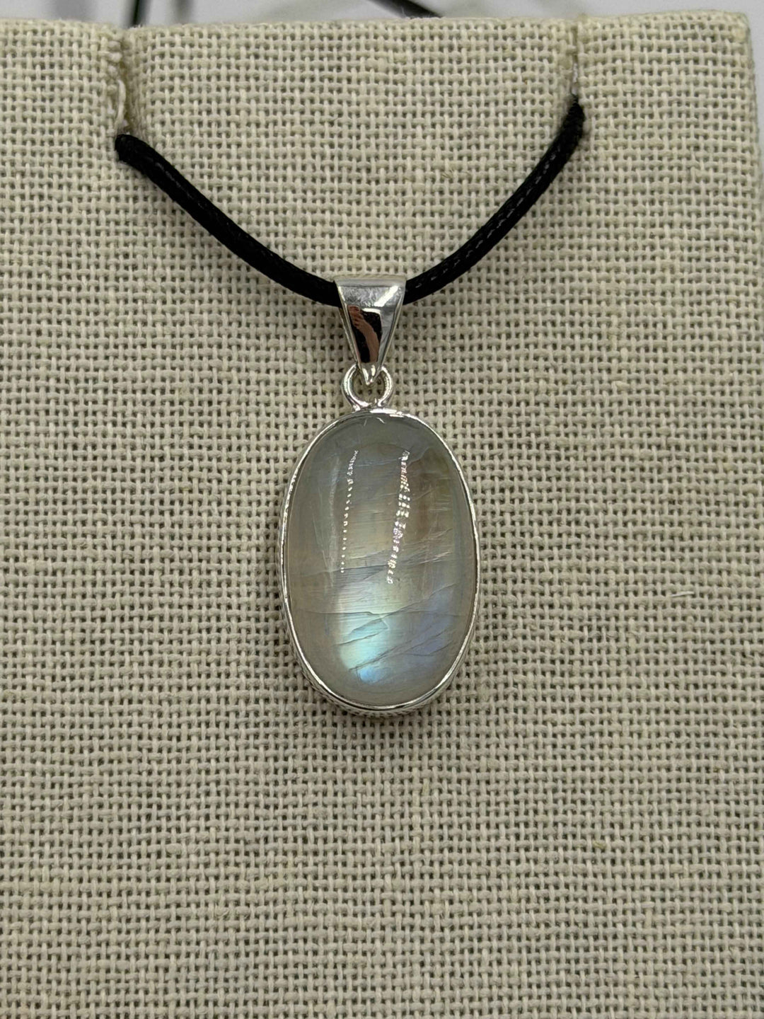 Sterling Silver Oval Rainbow Moonstone Pendant Size 1