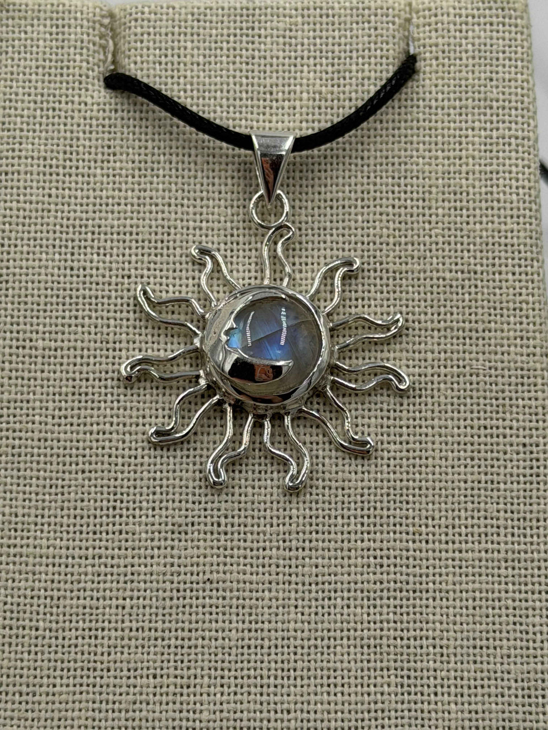 Sterling Silver Sun & Moon Rainbow Moonstone Pendant