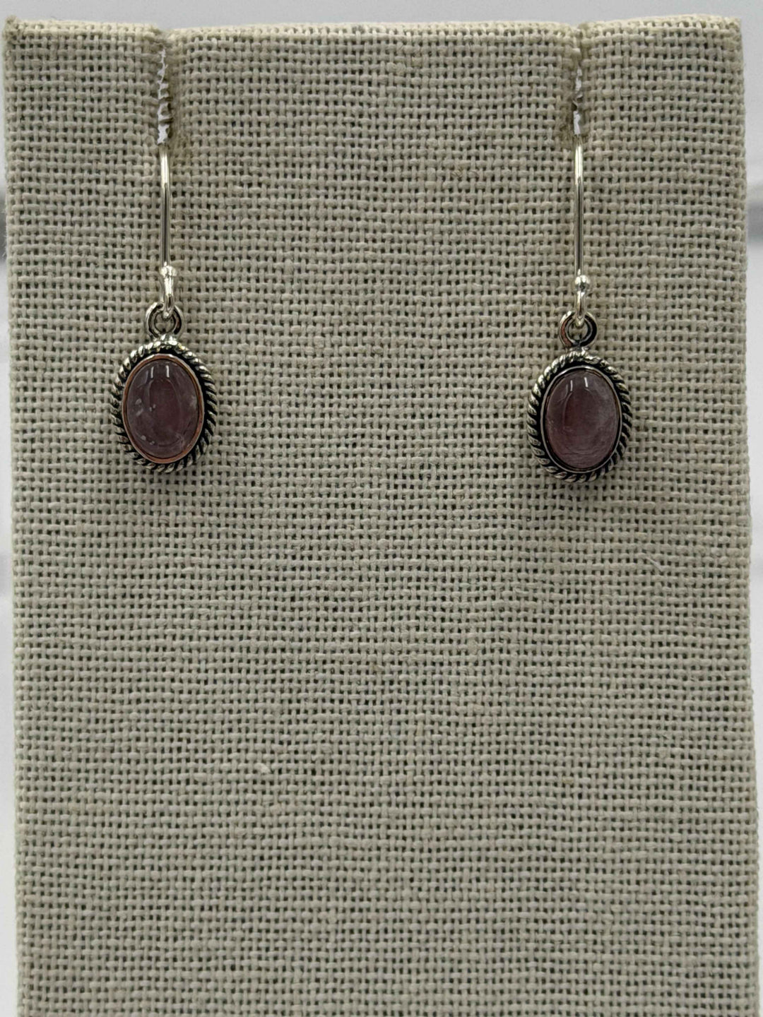Sterling Silver Rose Bezeled Oval Quartz Dangle Earrings