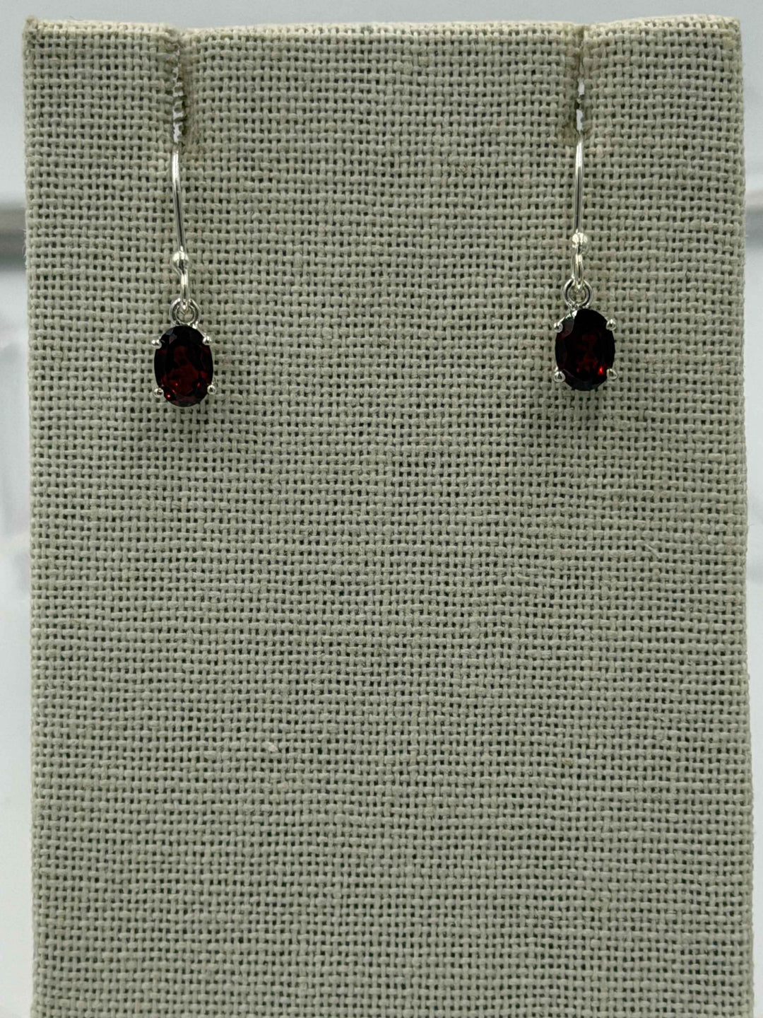 Sterling Silver Oval Garnet Dangle Earrings Size 1