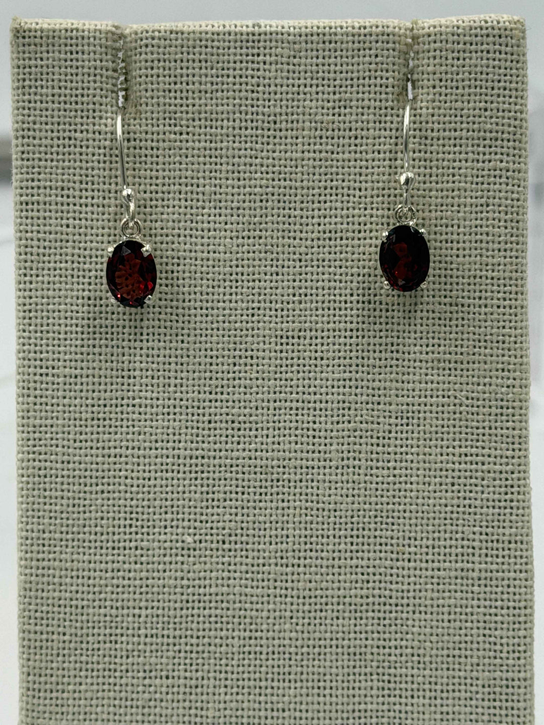 Sterling Silver Oval Garnet Dangle Earrings Size 2