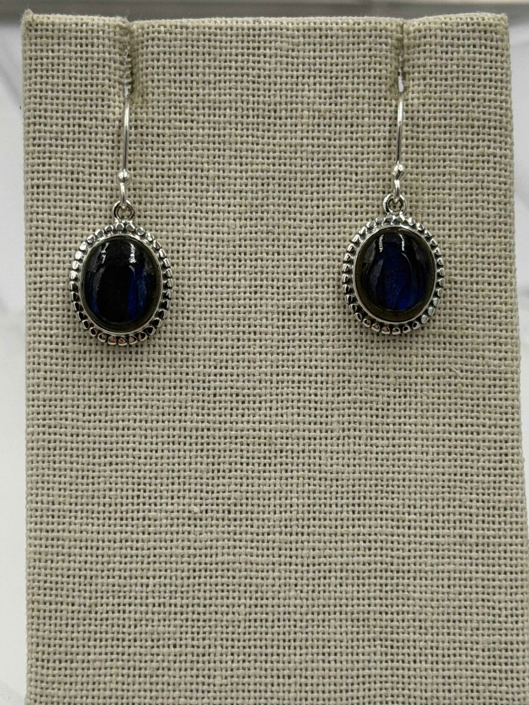 Sterling Silver Flower Bezeled Labradorite Dangle Earrings