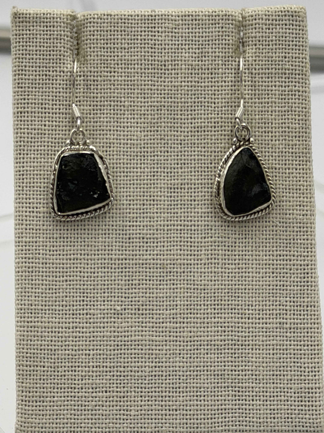 Sterling Silver Rope Bezeled Moldavite Dangle Earrings Size 1