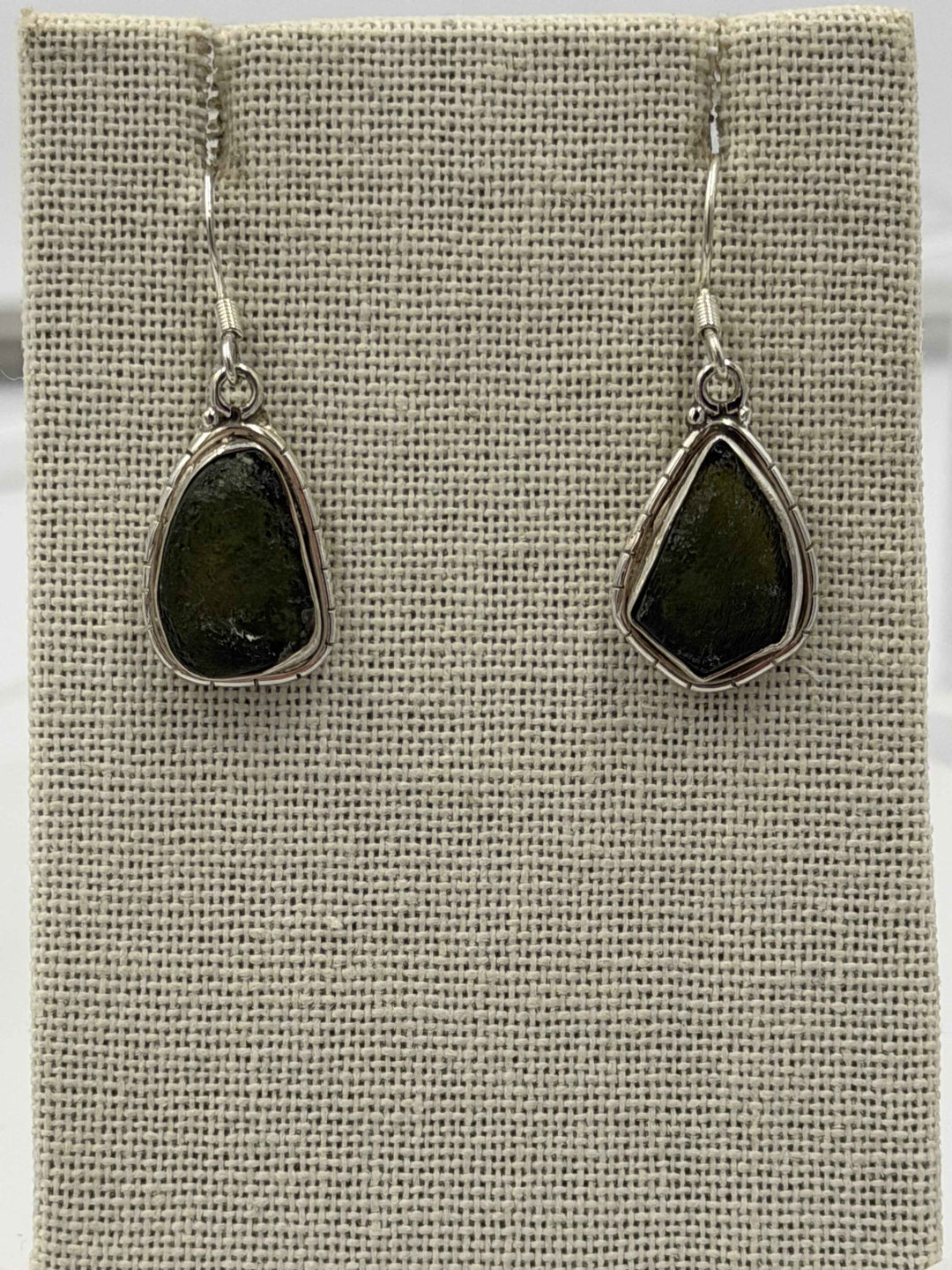 Sterling Silver Lined Bezeled Moldavite Dangle Earrings
