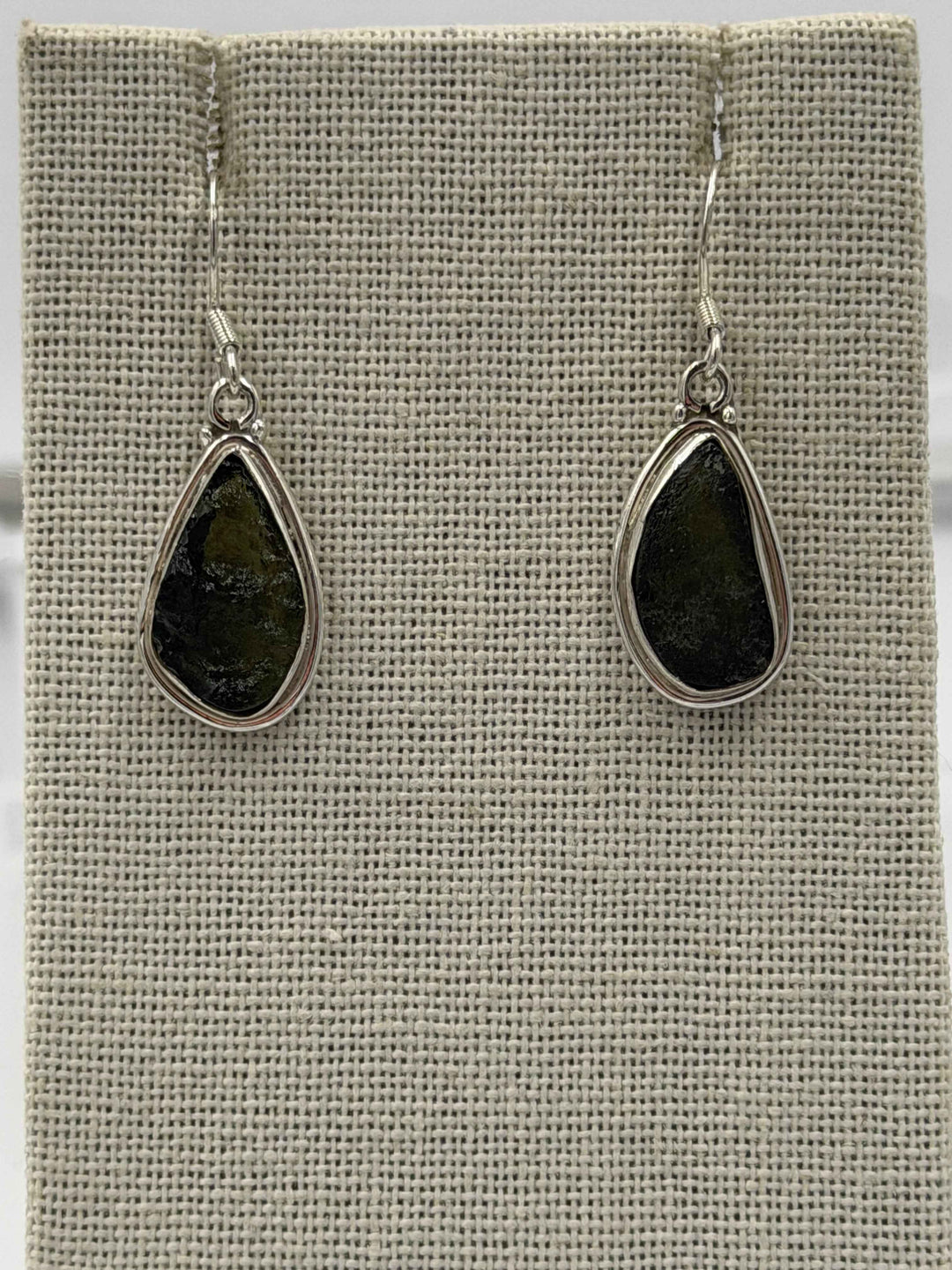 Sterling Silver Bezeled Moldavite Dangle Earrings Size 2