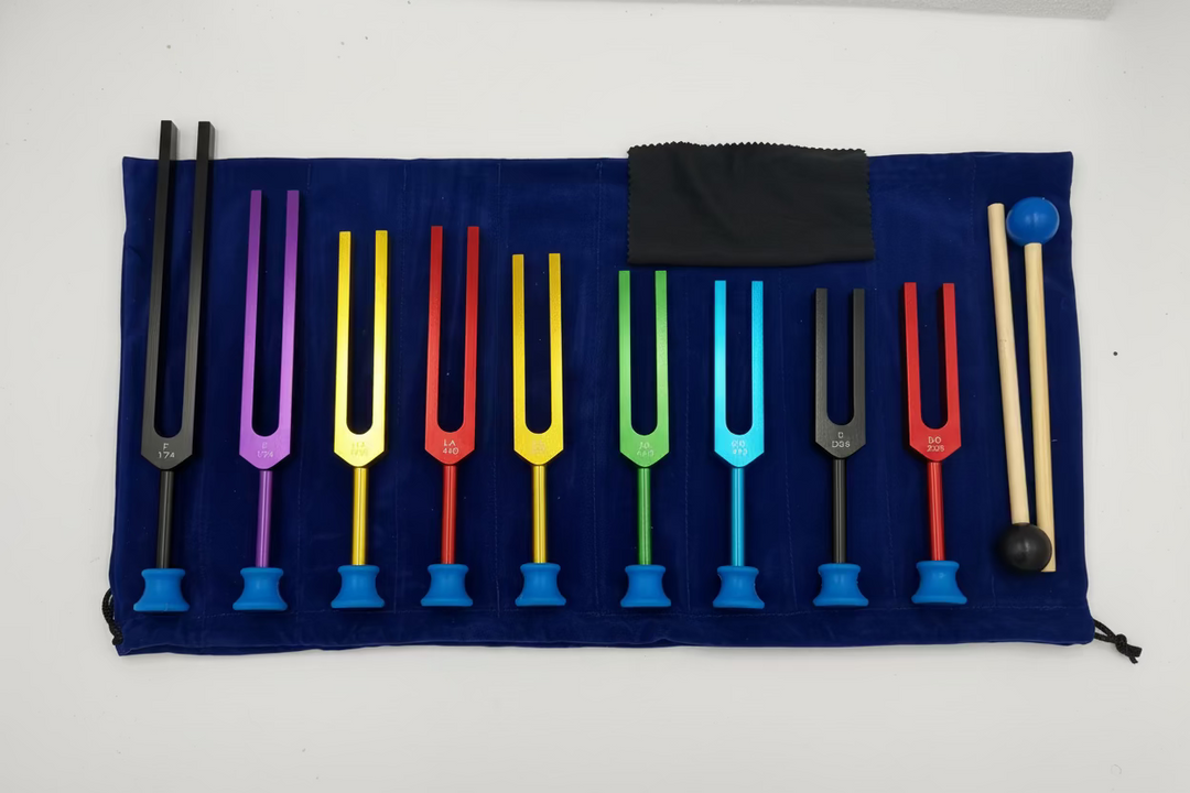 Seven Chakra Tuning Fork Set with Blue Carrying Case