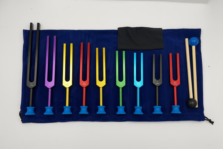 Seven Chakra Tuning Fork Set with Blue Carrying Case