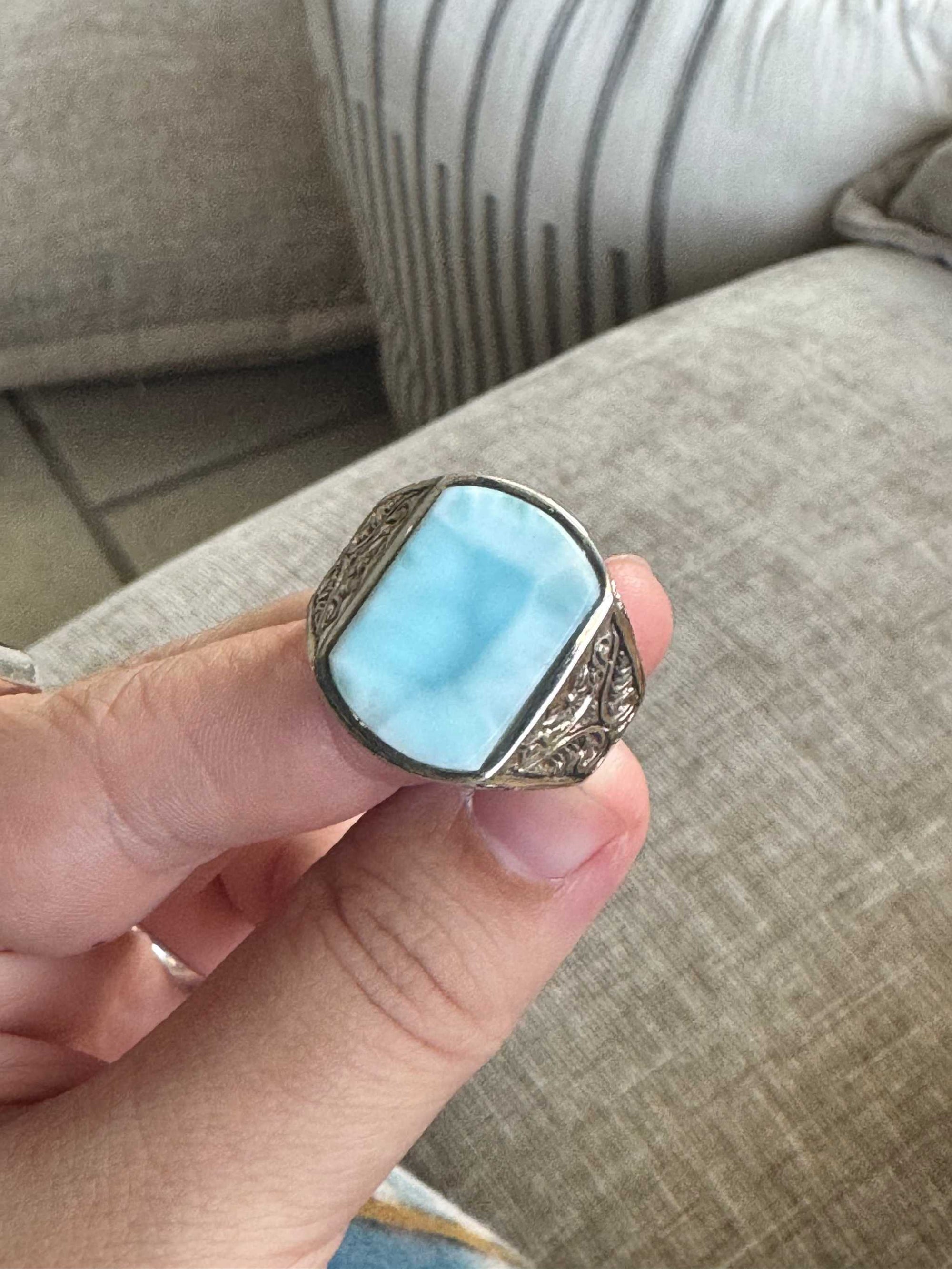 Ottoman Engraved Larimar Ring