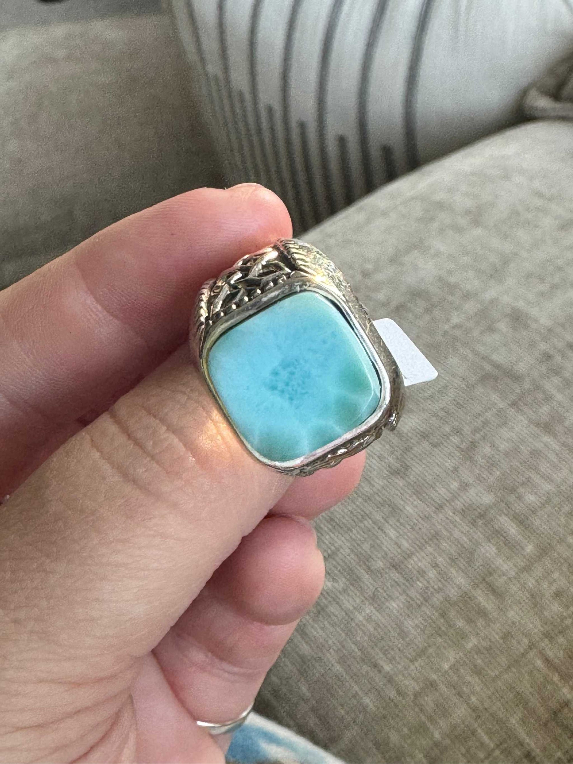 Celtic Knot Engraved Larimar Ring