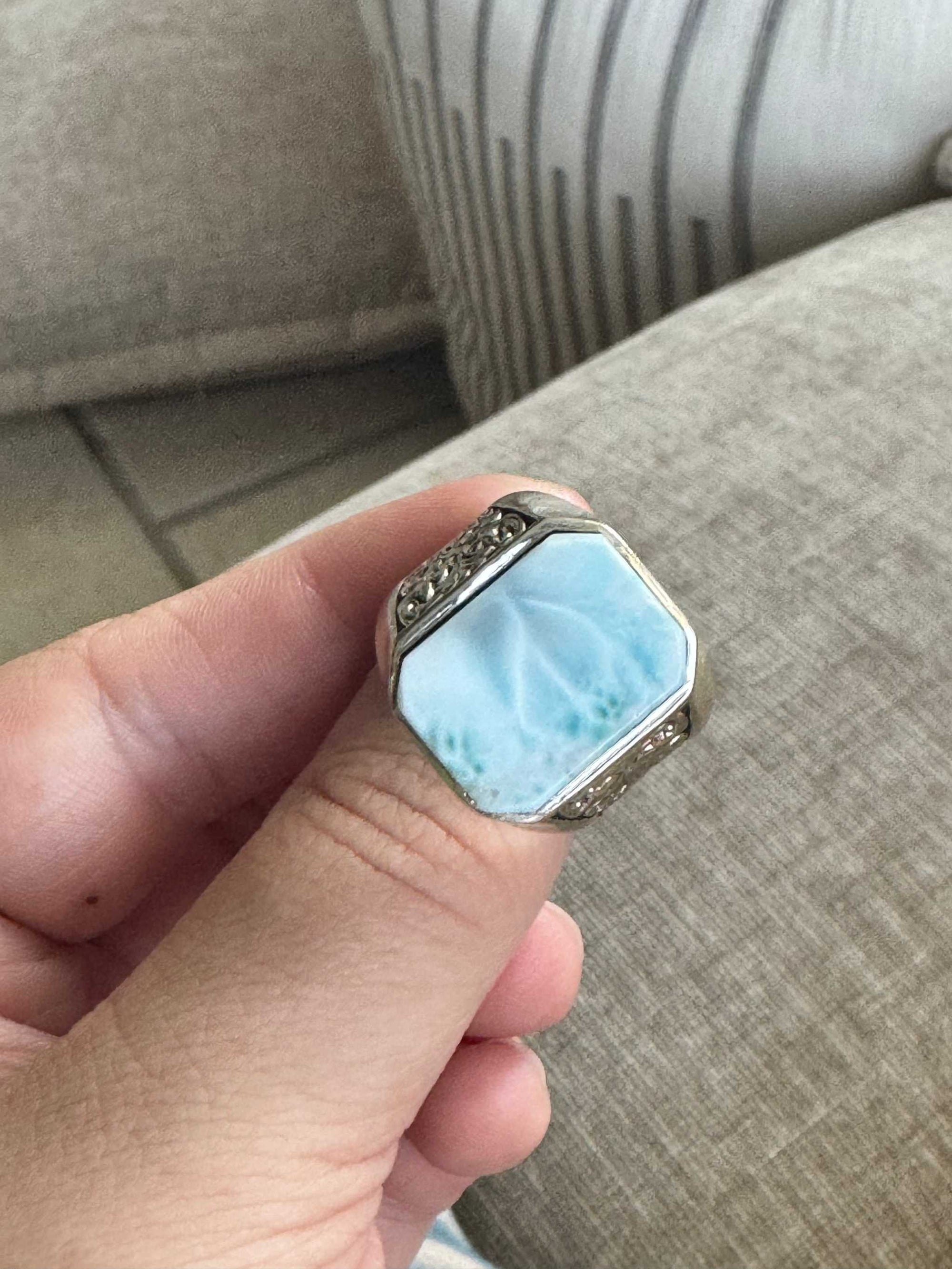 Ornate Gothic Engraved Larimar Ring