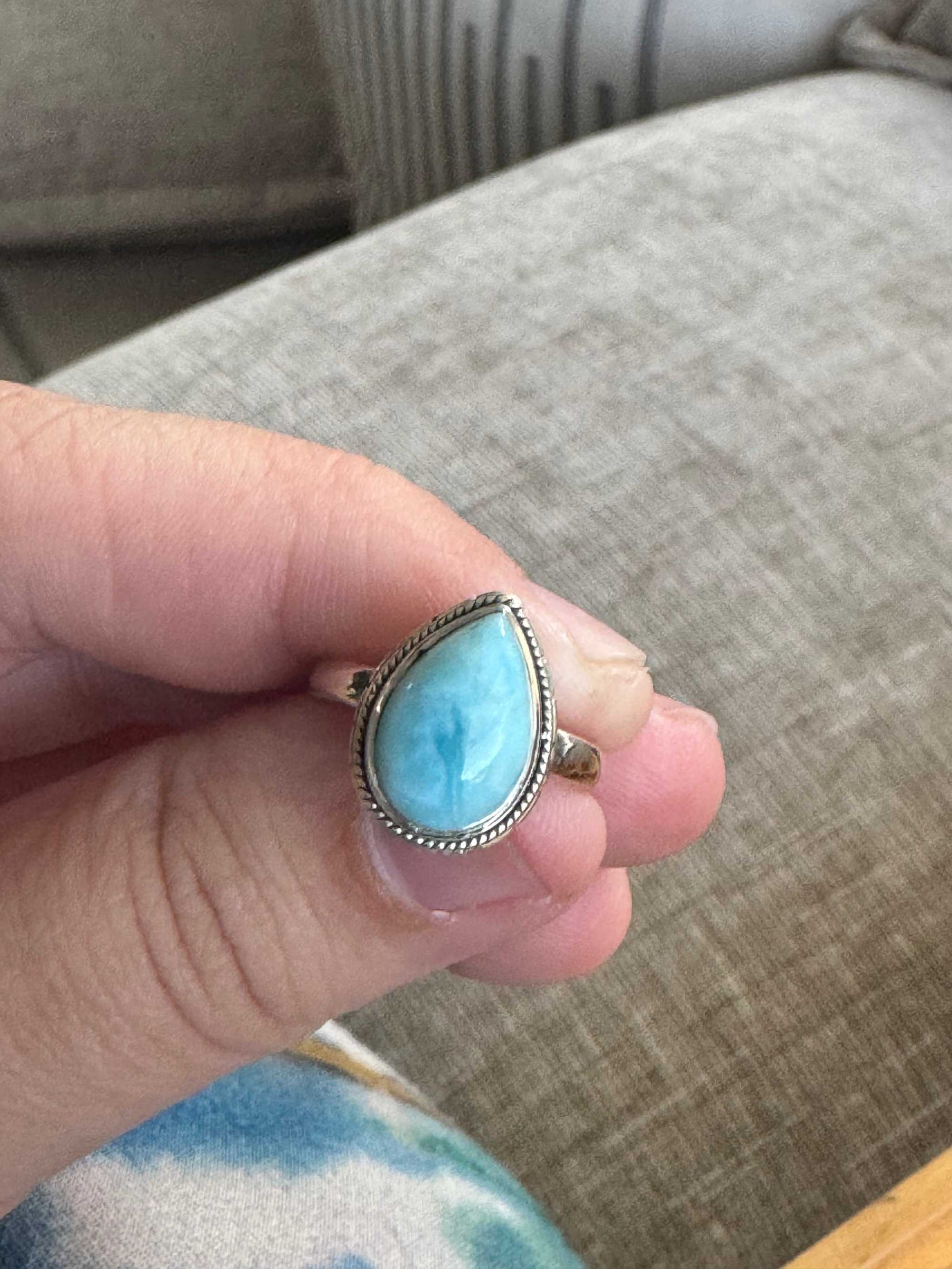 Teardrop Larimar Ring