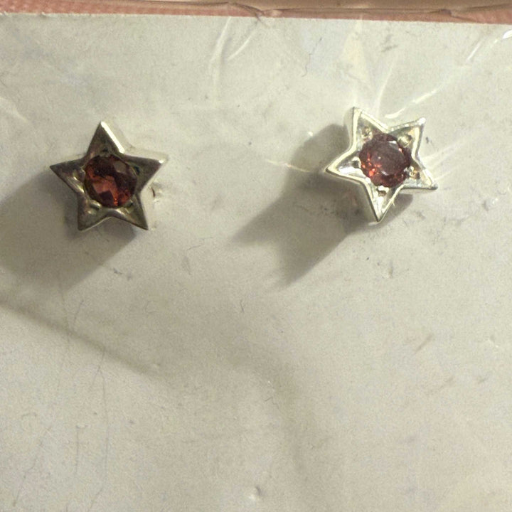 Garnet &amp; Aquamarine Star Post Earrings in Sterling Silver