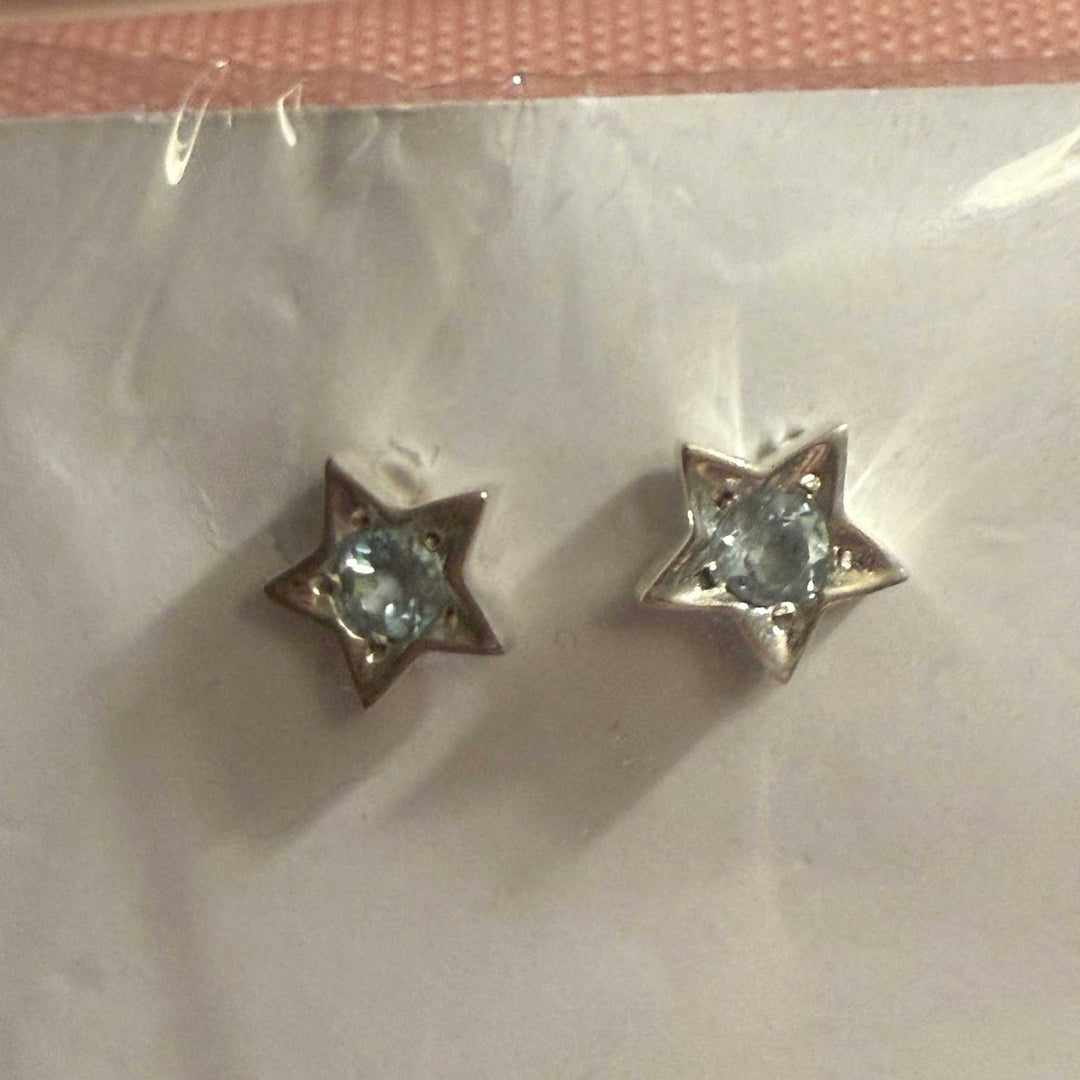 Garnet &amp; Aquamarine Star Post Earrings in Sterling Silver