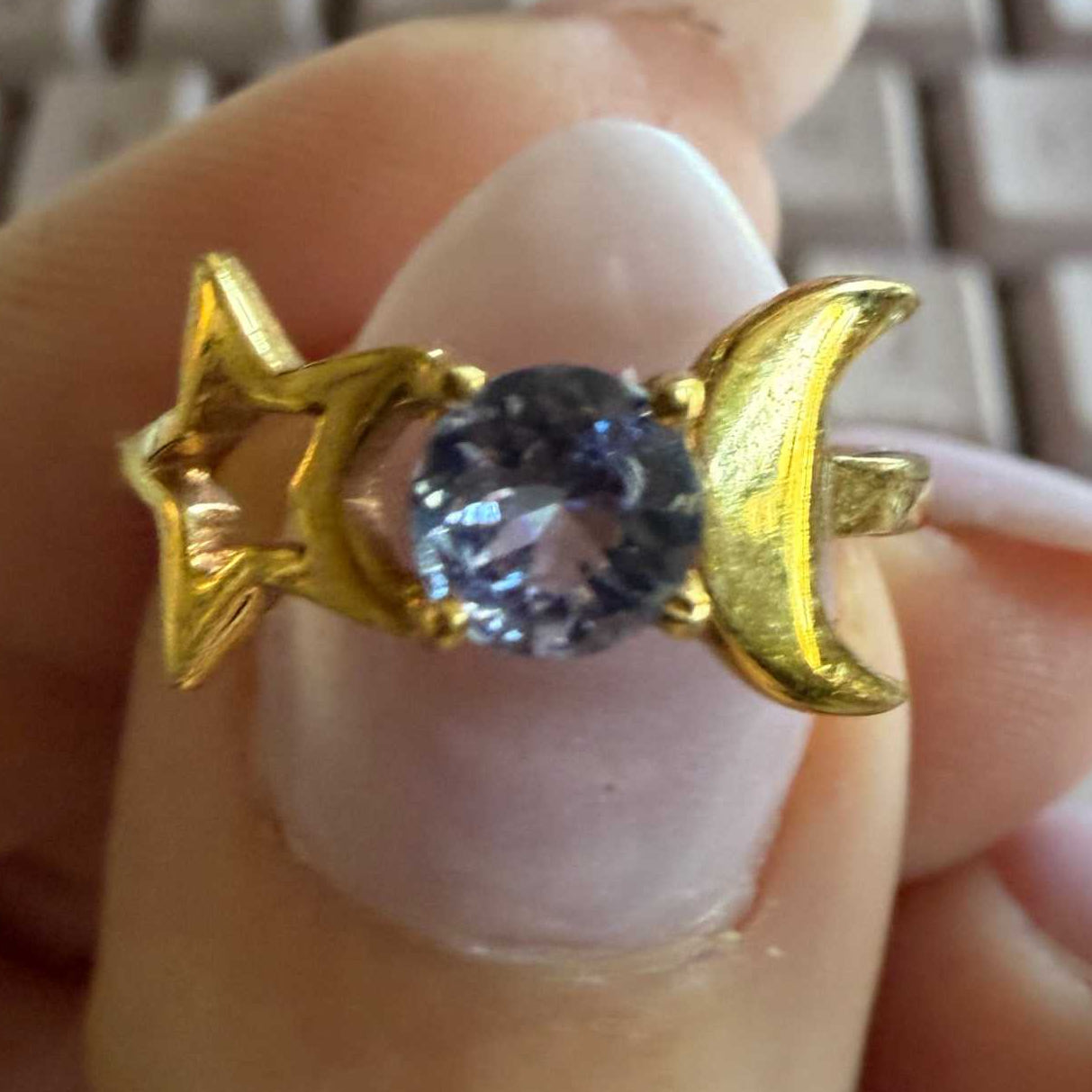 Gold star moon tanzanite ring