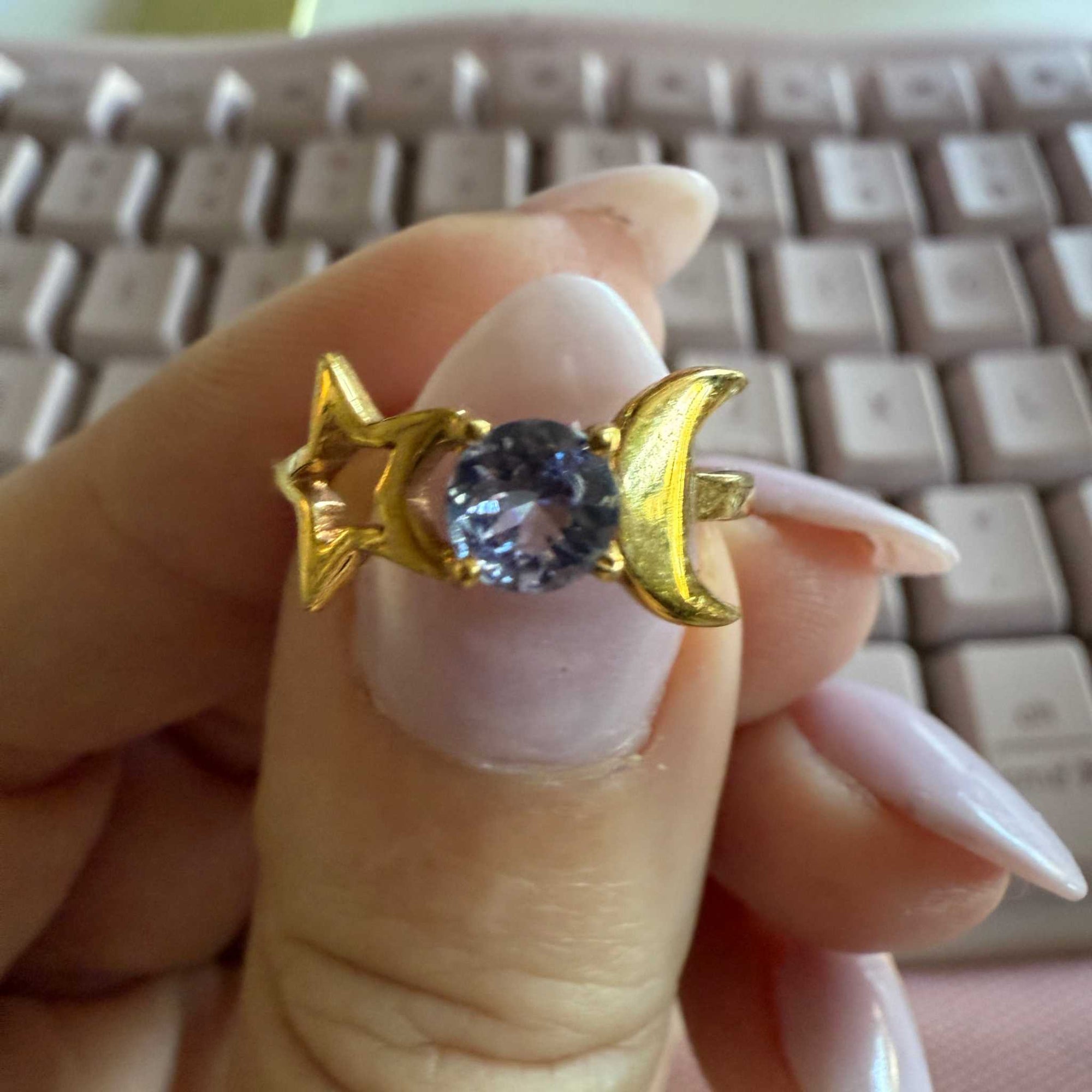 Gold star moon tanzanite ring