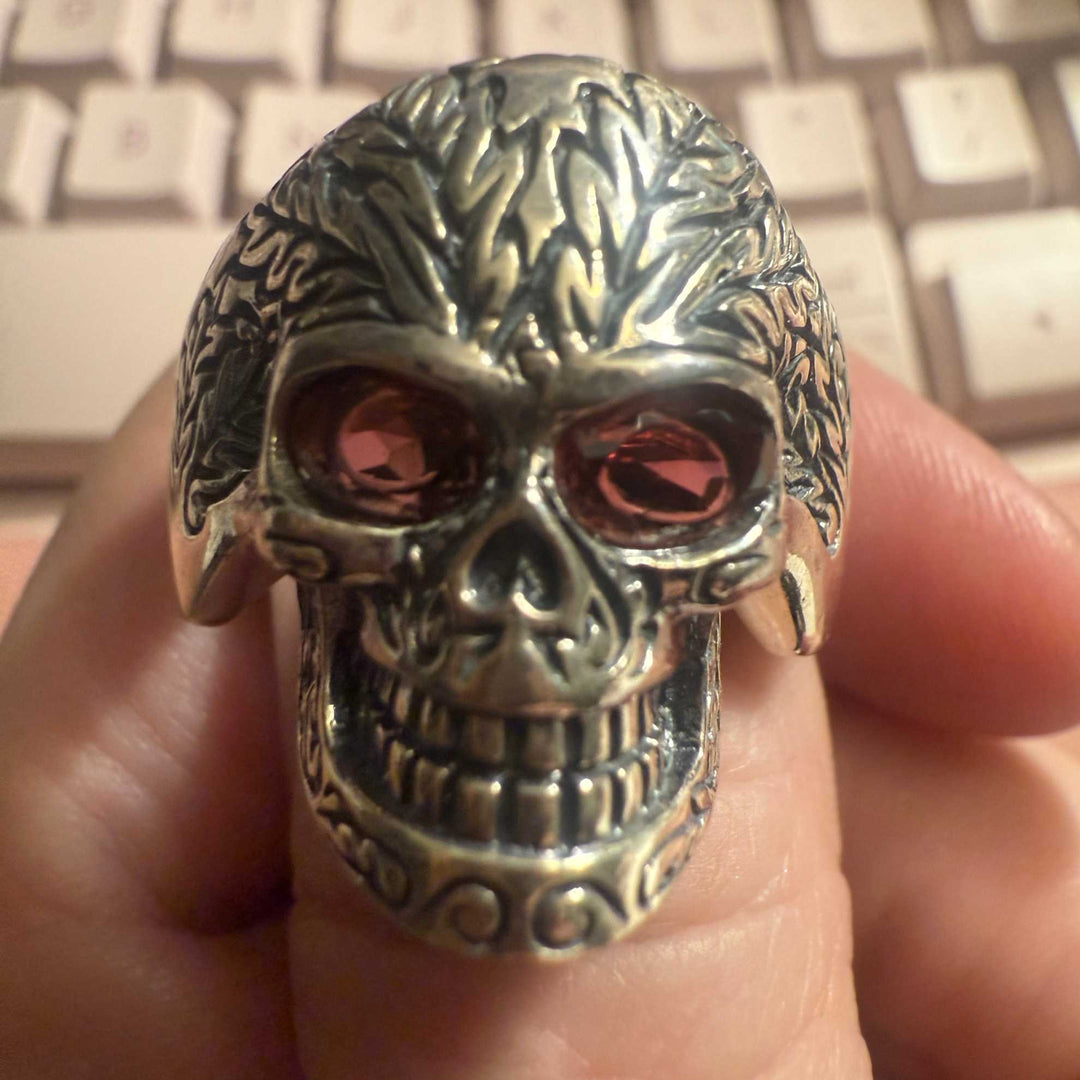 Native Skull Ring with Garnet eyes