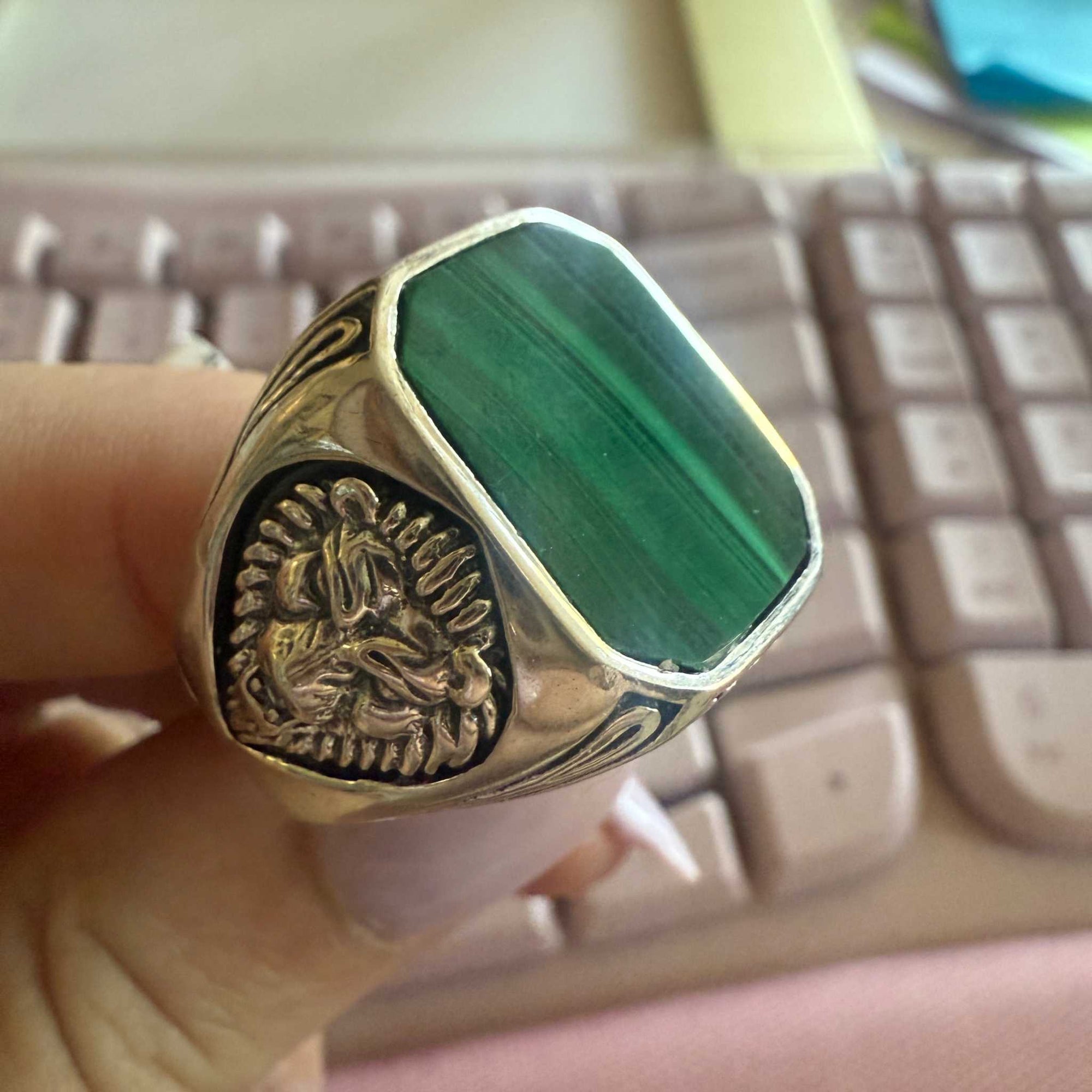 Men’s Malachite Ring with Lion