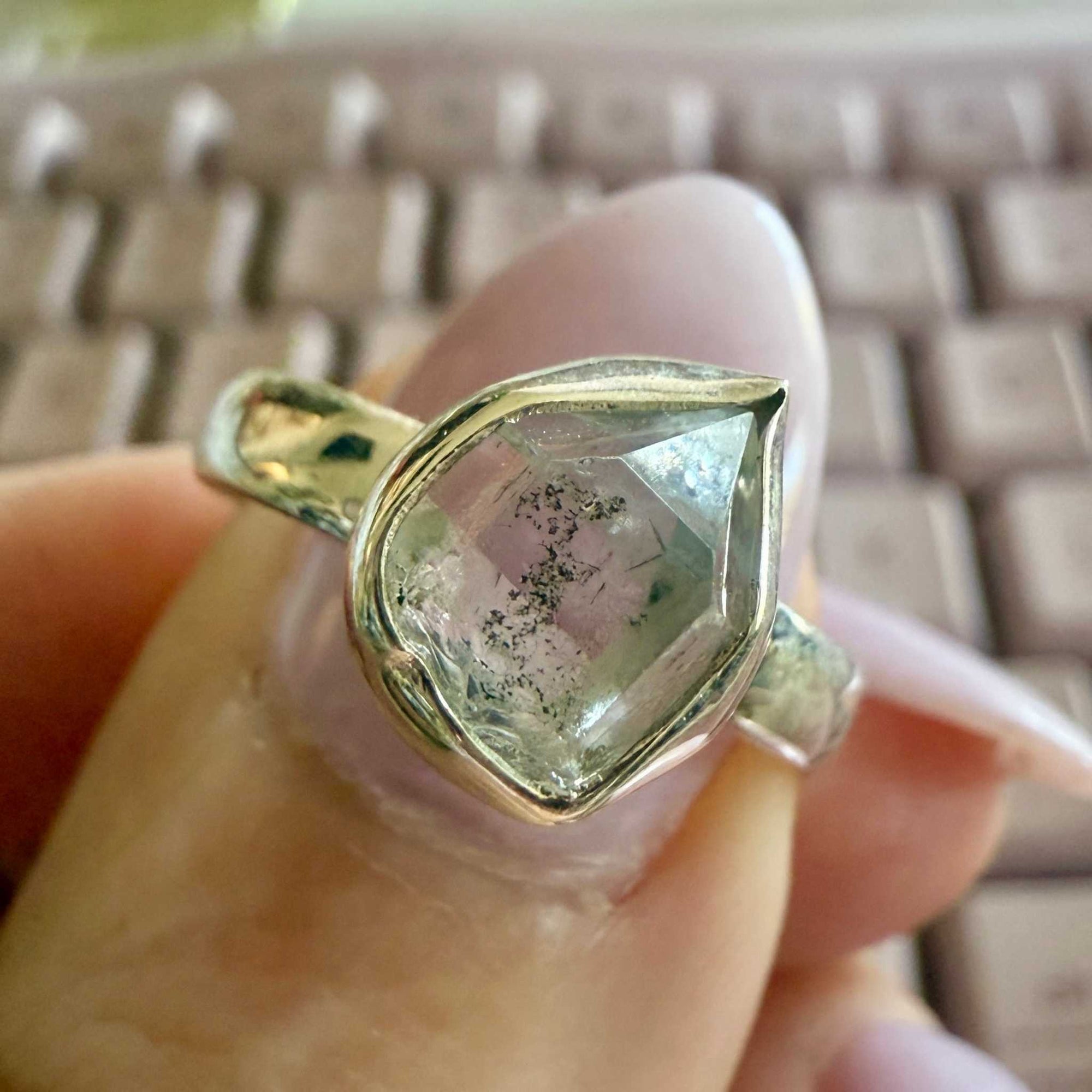 Herkimer Diamond Natural Bezel Ring – Sterling Silver – Sizes 6–9