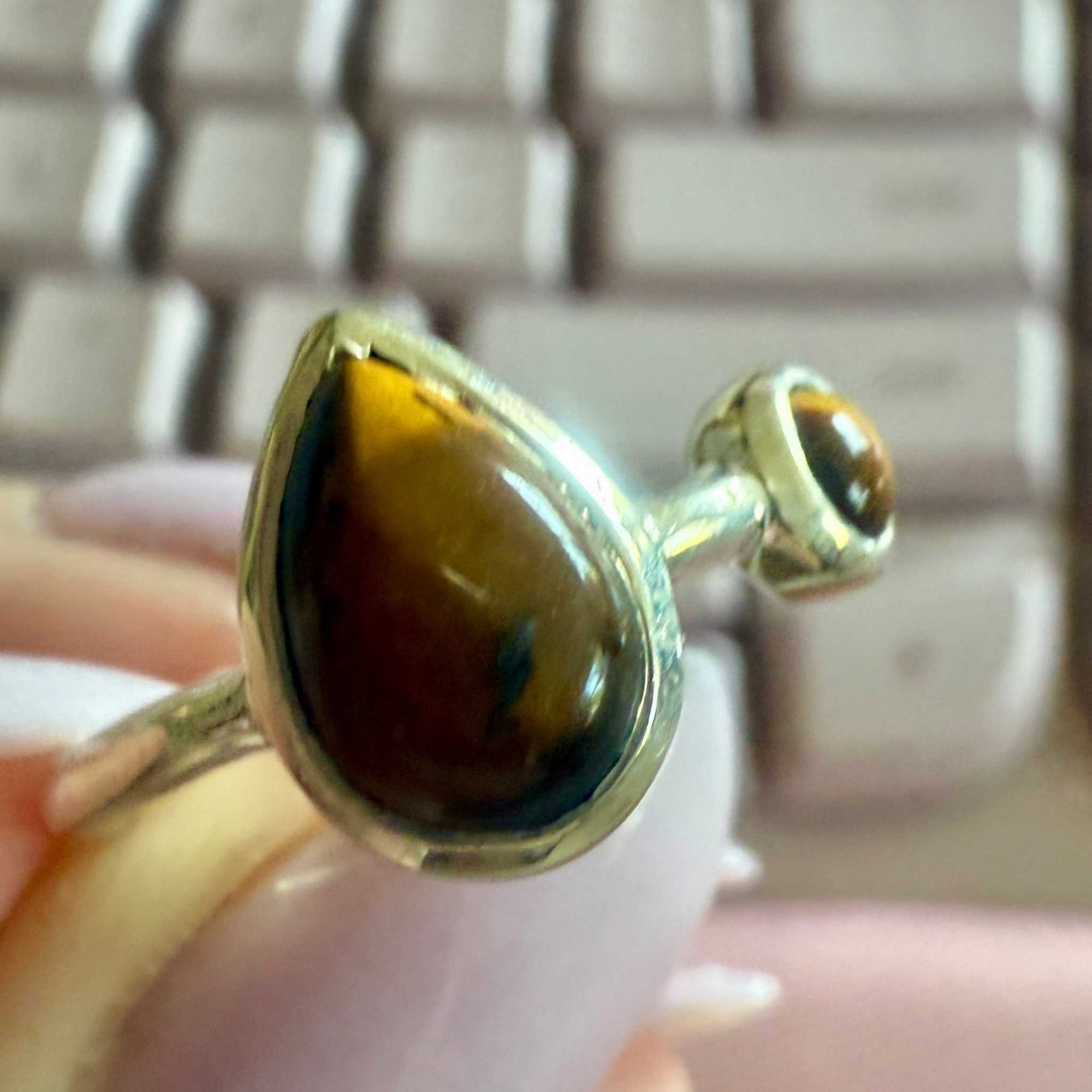 Tiger Eye Double-Stone Ring – Sterling Silver – Size 8