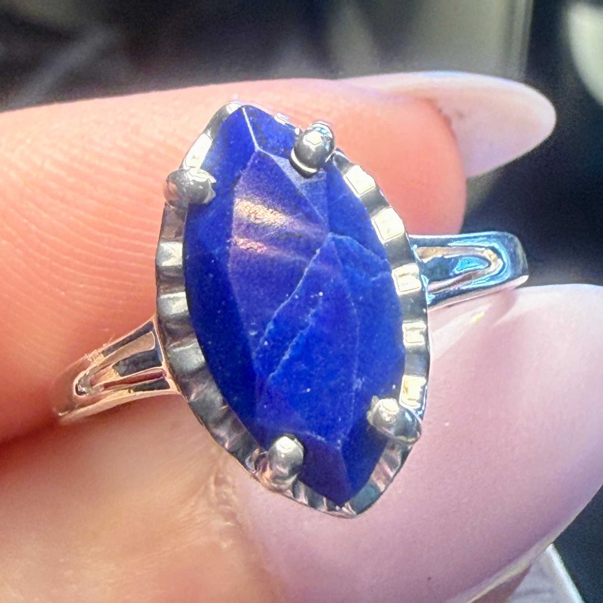 Lapis Lazuli Marquise Faceted Prong Ring – Sterling Silver – Size 8