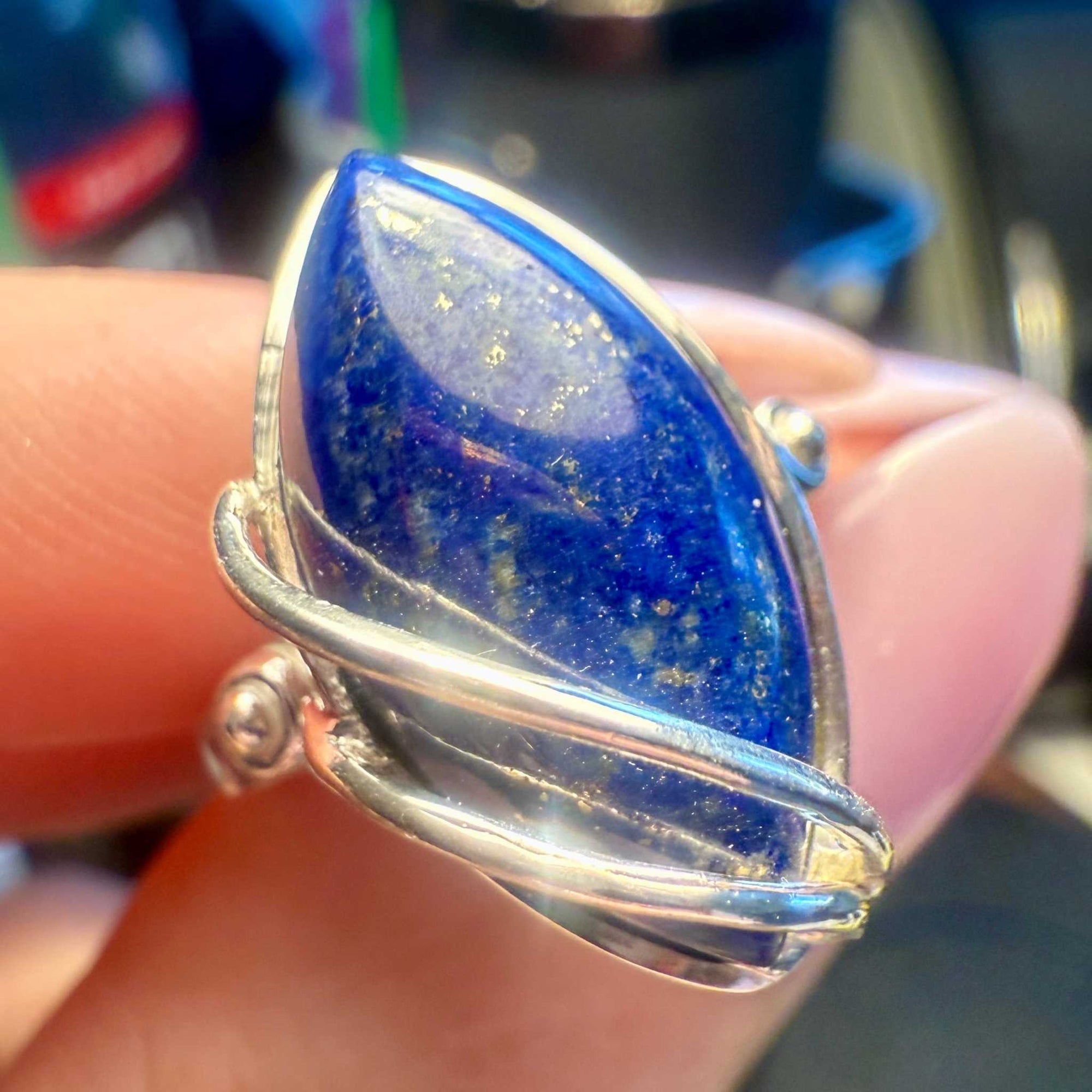 Lapis Lazuli Marquise Wrapped Ring – Sterling Silver – Size 8
