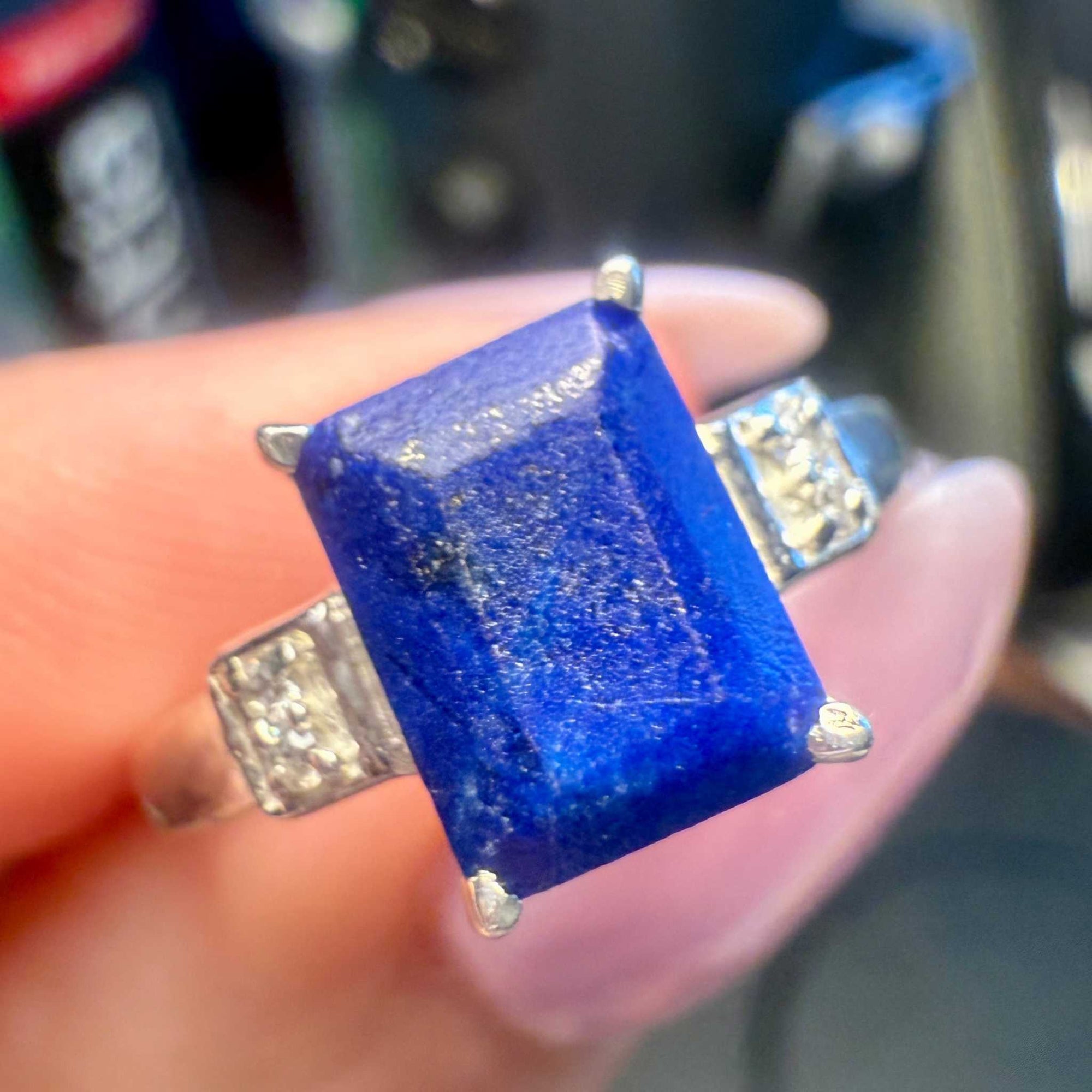 Lapis Lazuli Emerald-Cut Prong Ring – Sterling Silver – Size 9