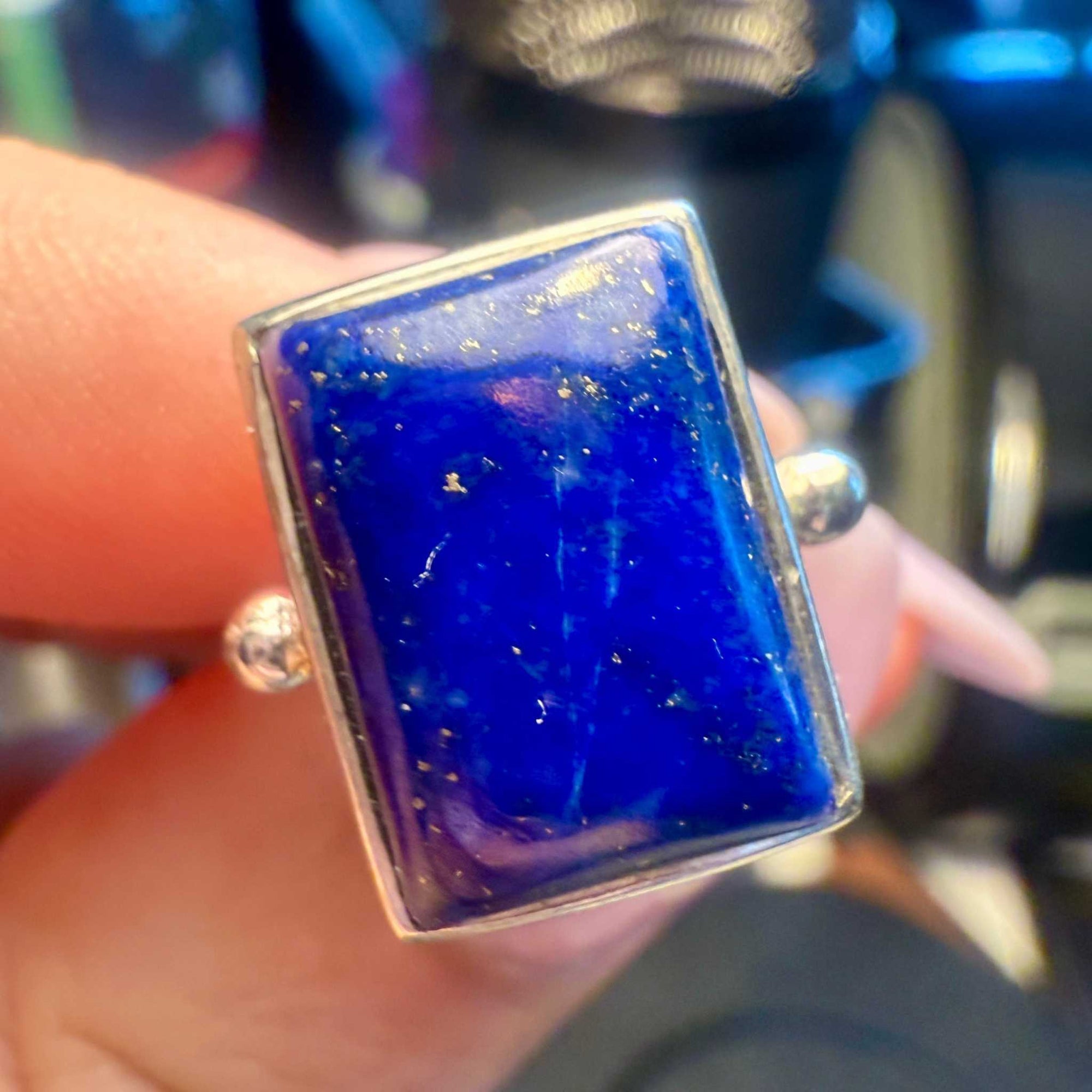 Lapis Lazuli Rectangle Statement Ring – Sterling Silver – Size 6