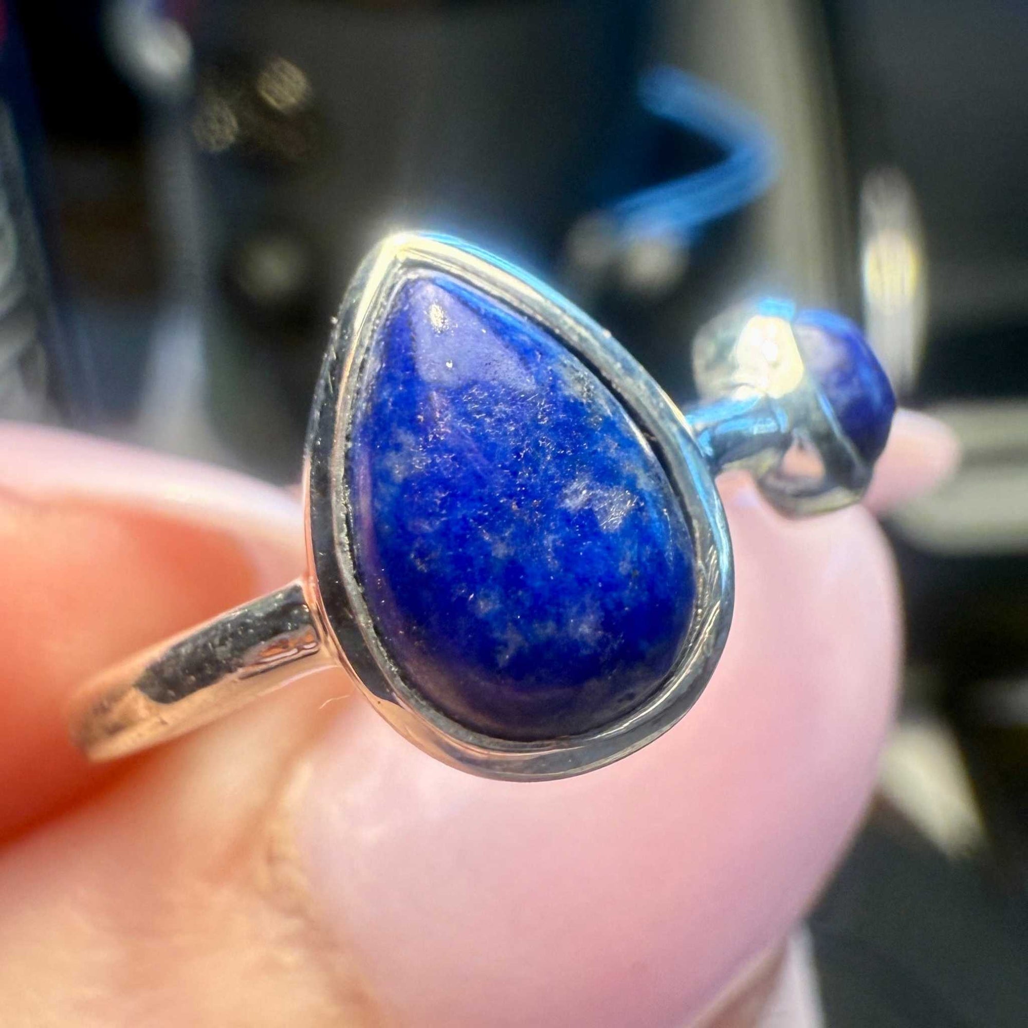 Lapis Lazuli Double-Stone Teardrop Ring – Sterling Silver – Size 6