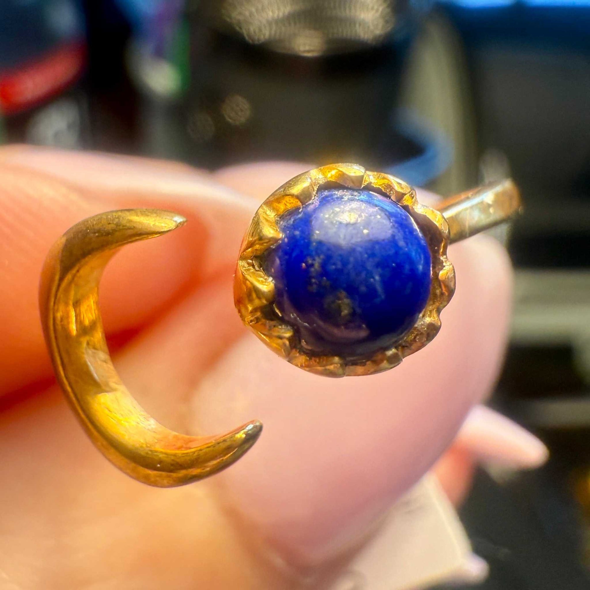 Lapis Lazuli Crescent Moon Ring – Gold Vermeil – Sizes 6, 8 & 9