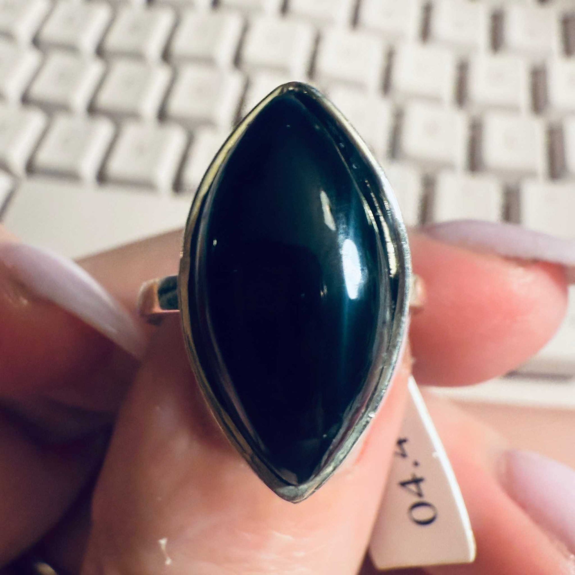 Black Onyx Marquise Statement Ring – Sterling Silver – Size 8