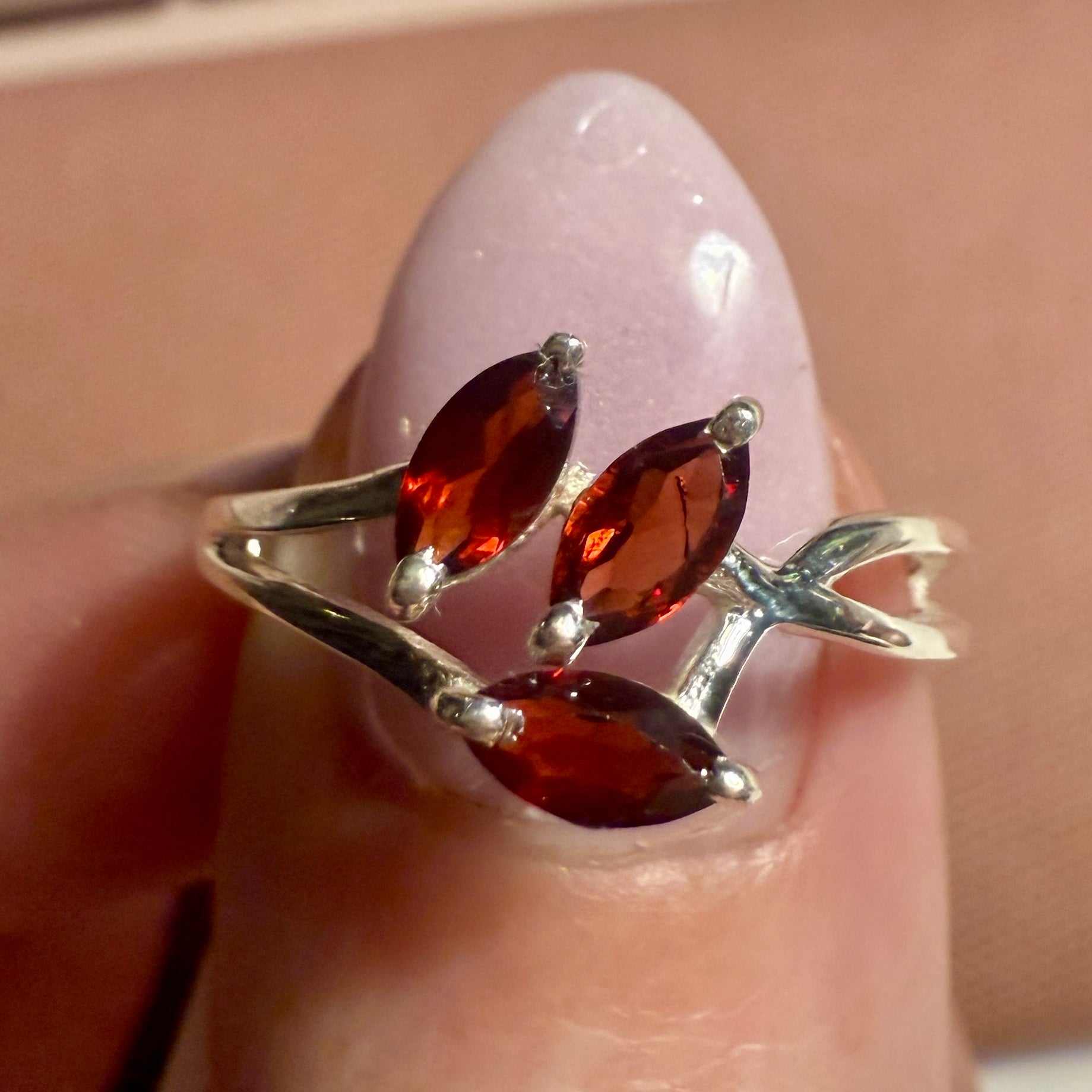 Garnet Triple Marquise Branch Ring – Sterling Silver – Size 8