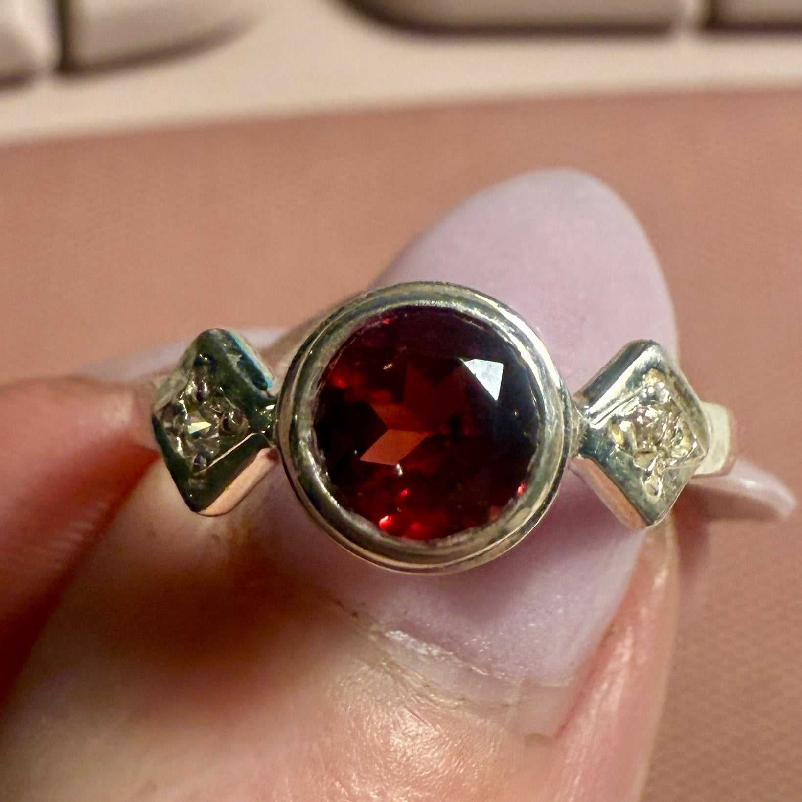 Garnet &amp; Diamond-Accented Sterling Silver Ring – Sizes 7 &amp; 8