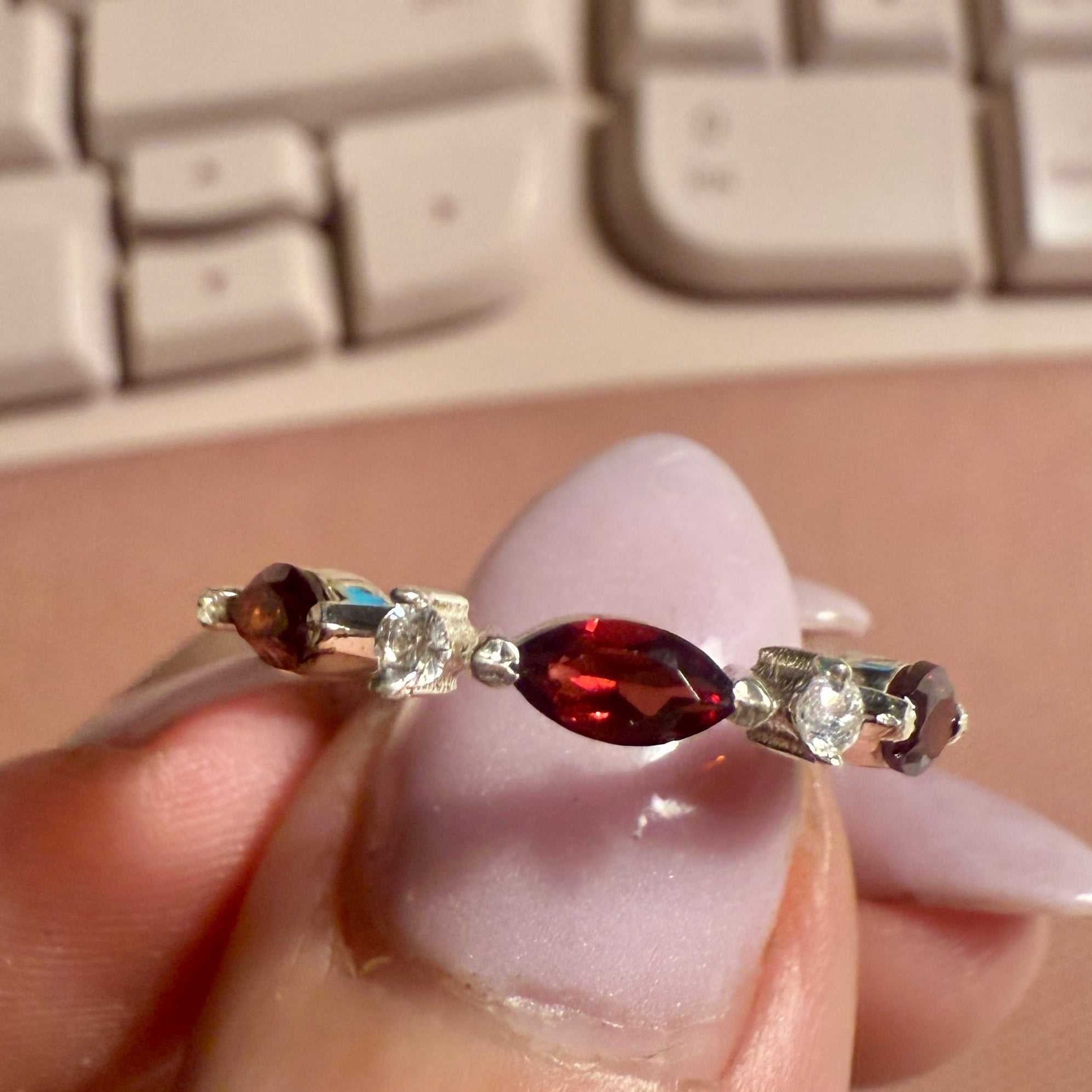 Garnet &amp; White Topaz Trio Ring – Size 6