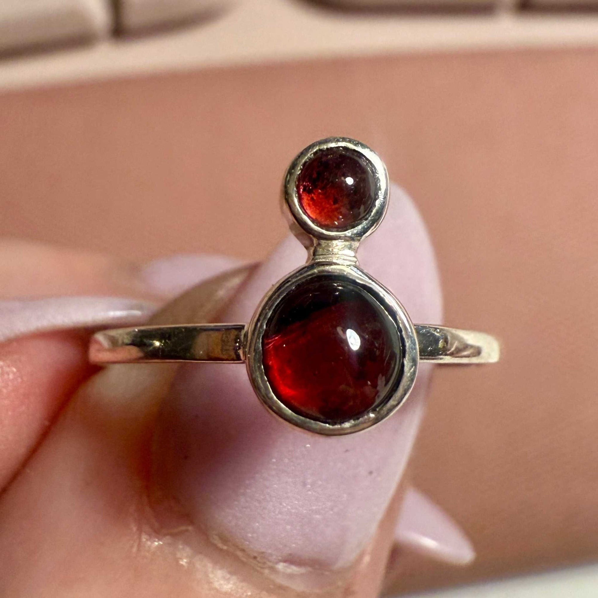 Two-Stone Garnet Ring – Sterling Silver – Sizes 5, 7, 9