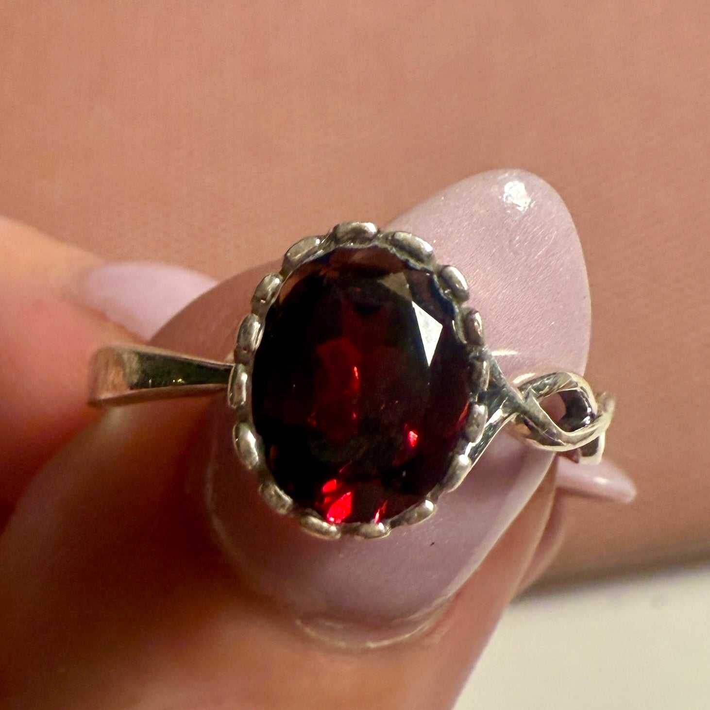 Oval Garnet Ring – Sterling Silver – Size 9