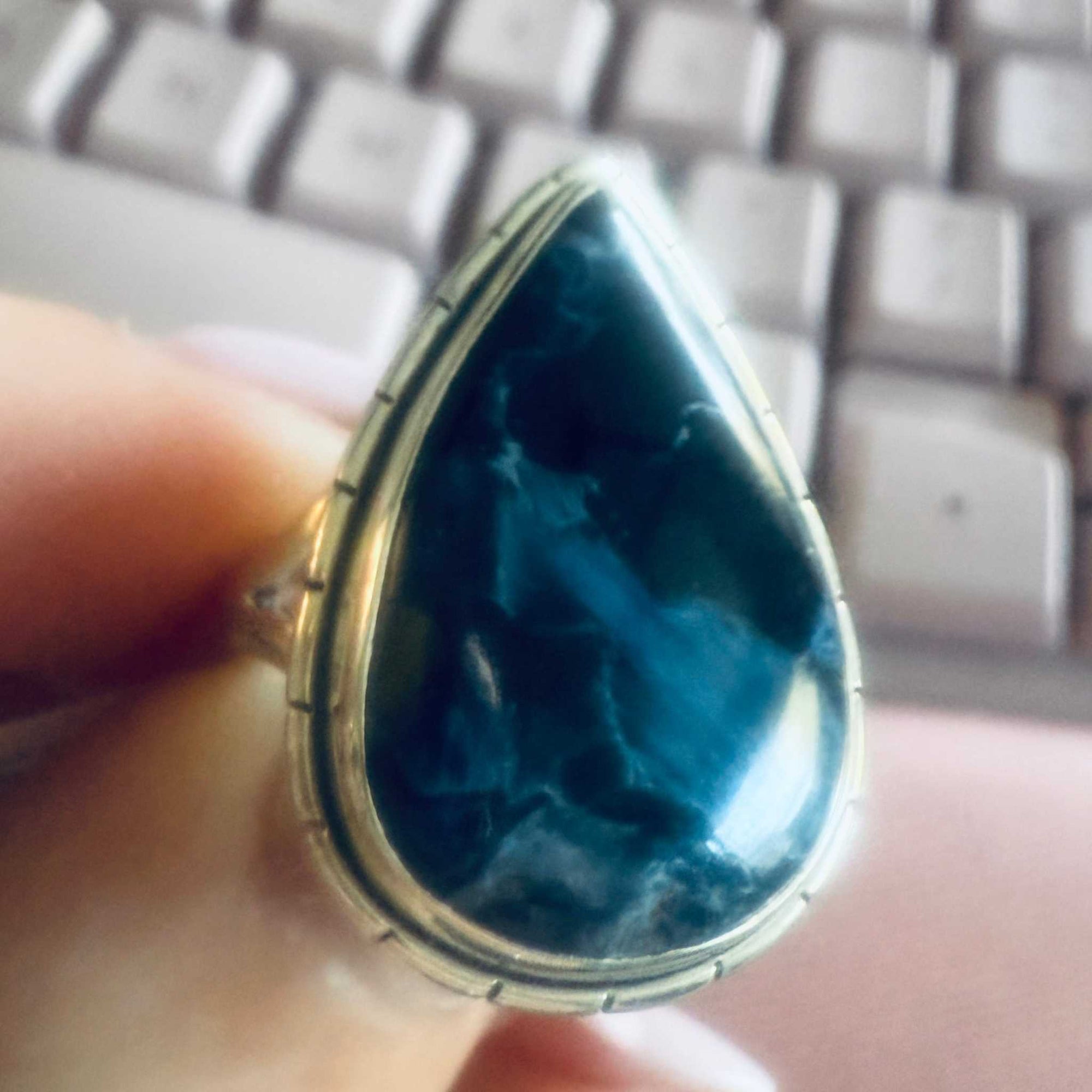 Pietersite Teardrop Ring – Sterling Silver – Size 7