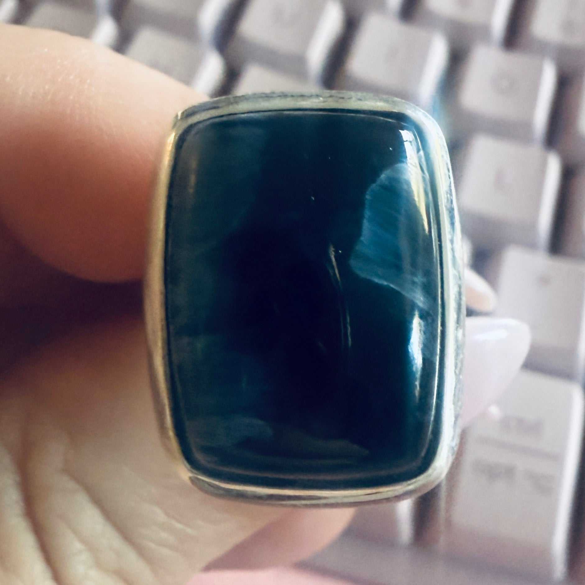 Pietersite Wide-Rectangle Ring – Sterling Silver – Size 8