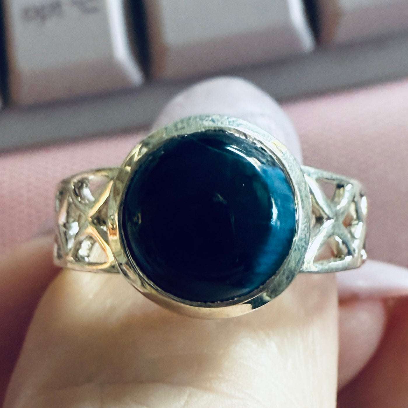 Pietersite Round Cabochon Ring – Sterling Silver – Size 10