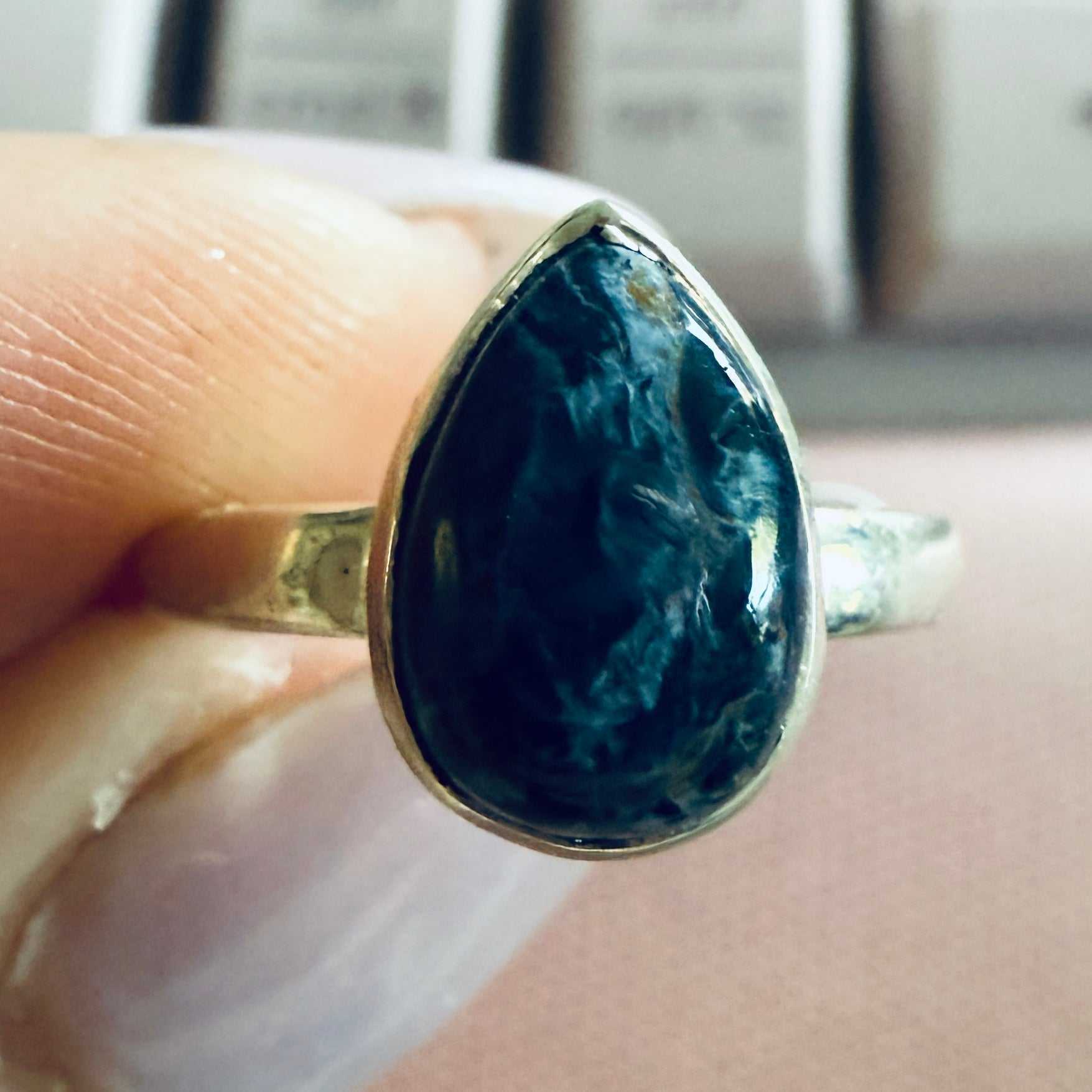Pietersite Teardrop Ring – Sterling Silver – Sizes 6 &amp; 8